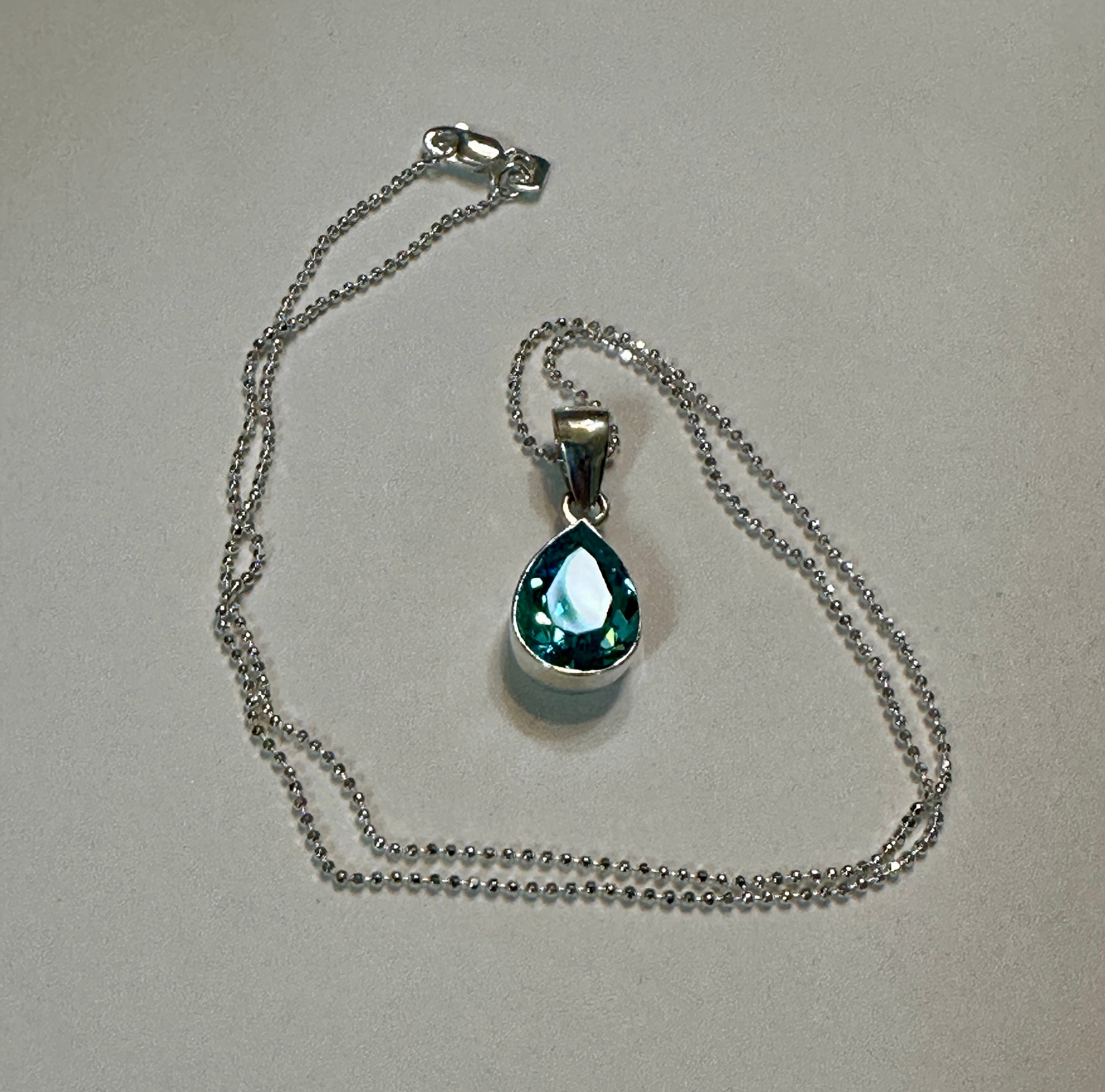 Aquamarine Blue Crystal Teardrop Pendant Necklace