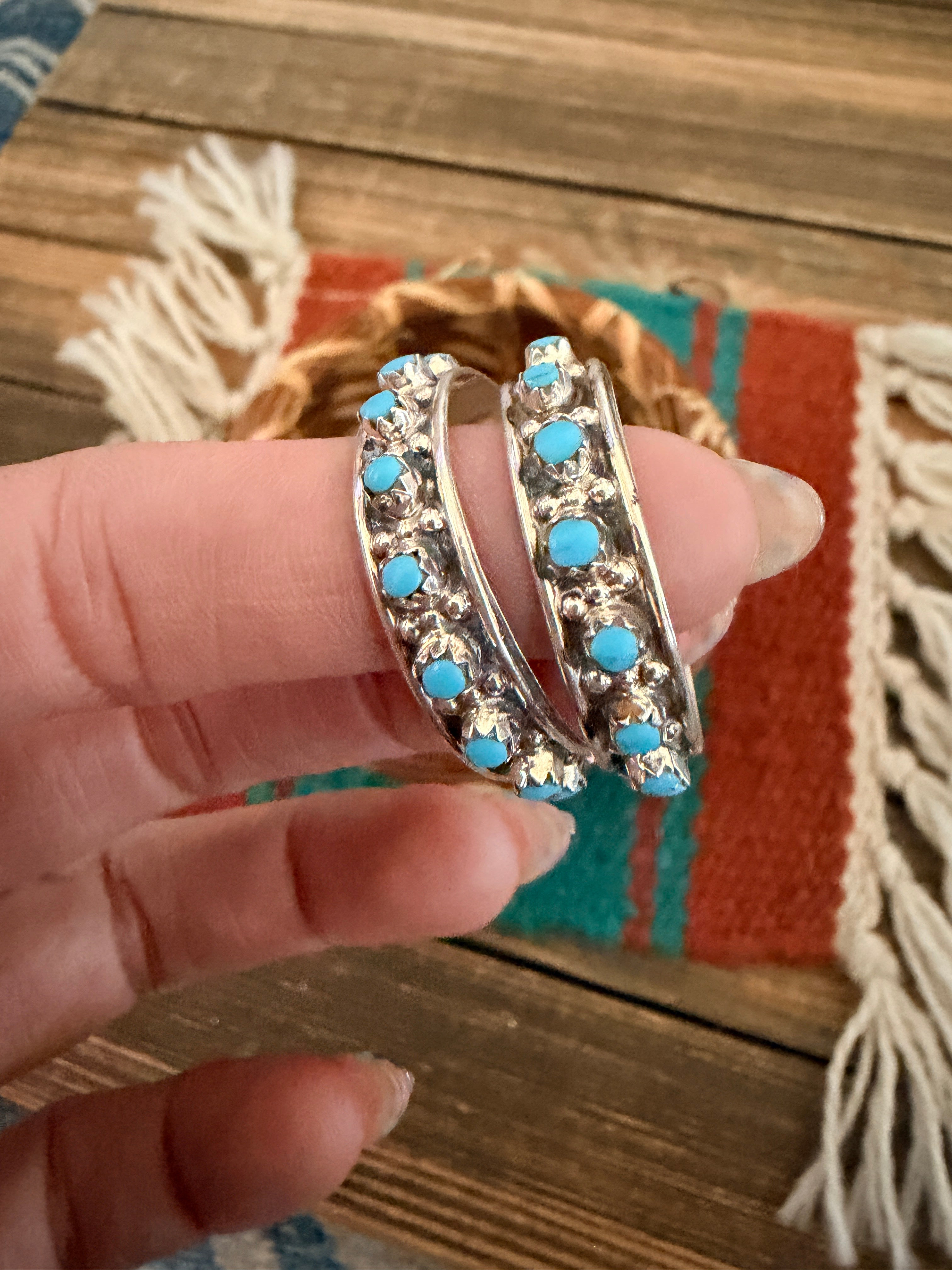 Handcrafted Turquoise & Sterling Silver Hoop Earrings