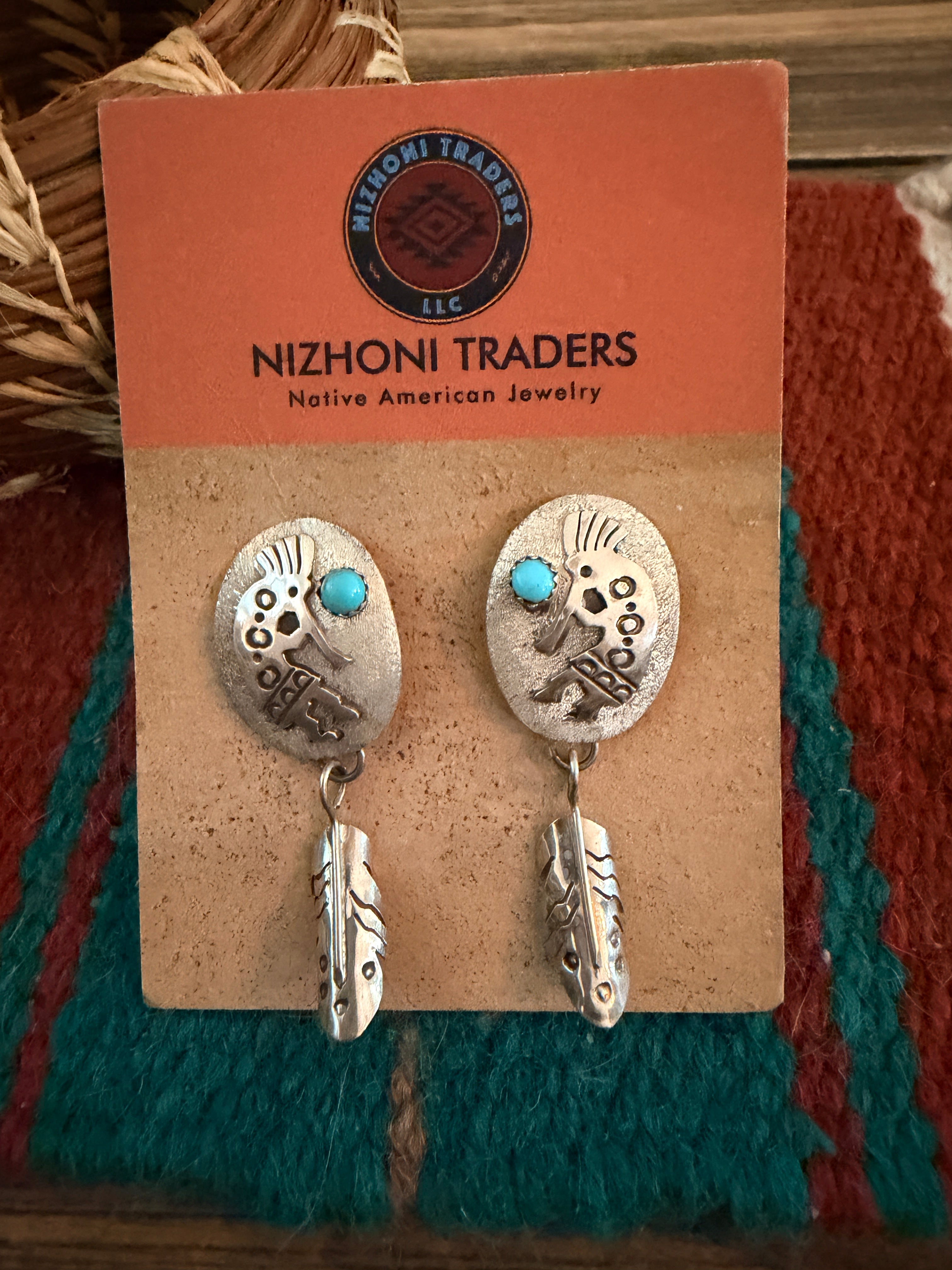 Handcrafted Turquoise & Sterling Silver Kokopelli Dangle Earrings