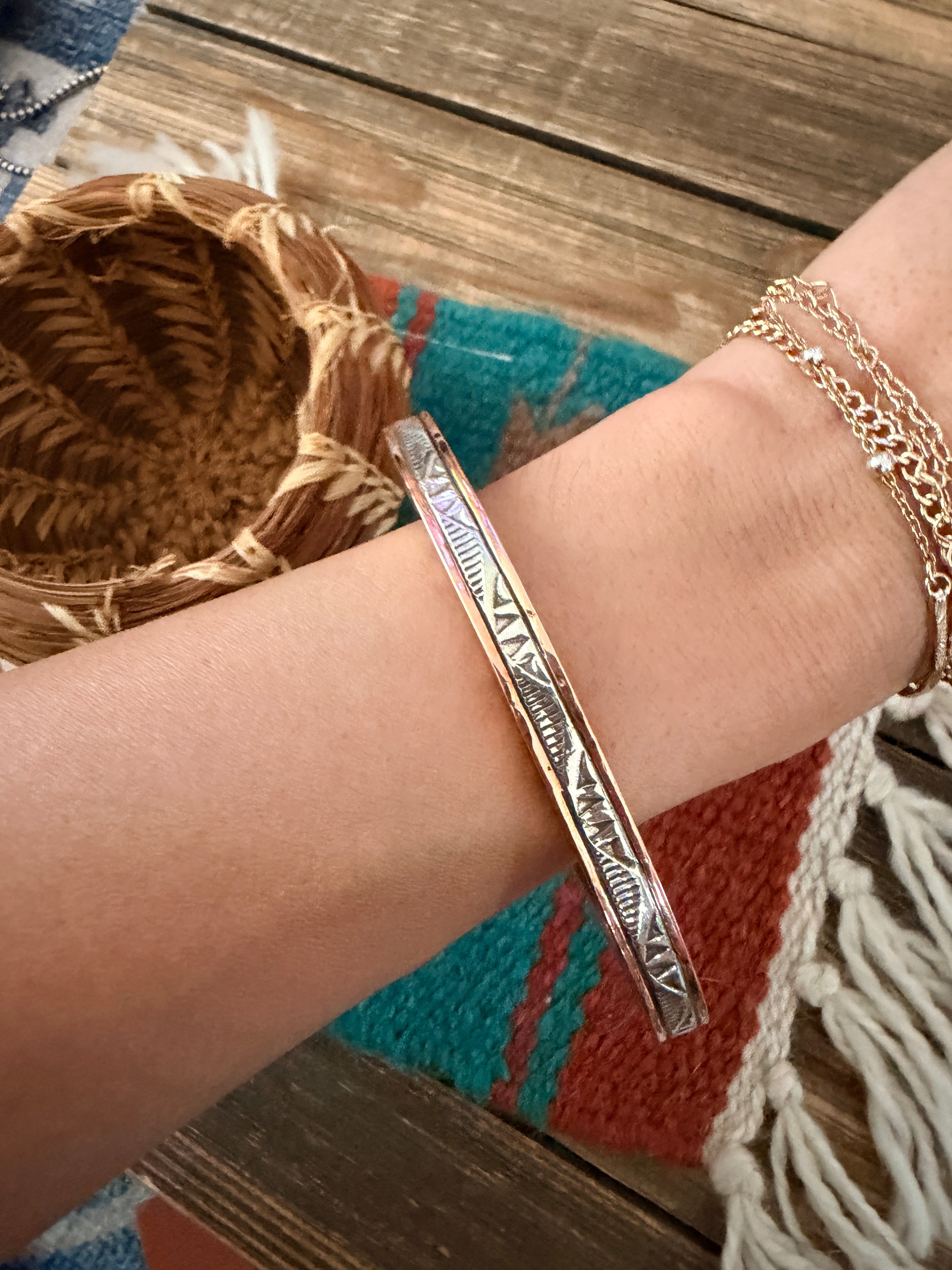 Handcrafted Copper & Sterling Silver Cuff Bracelet by Wylie Secatero