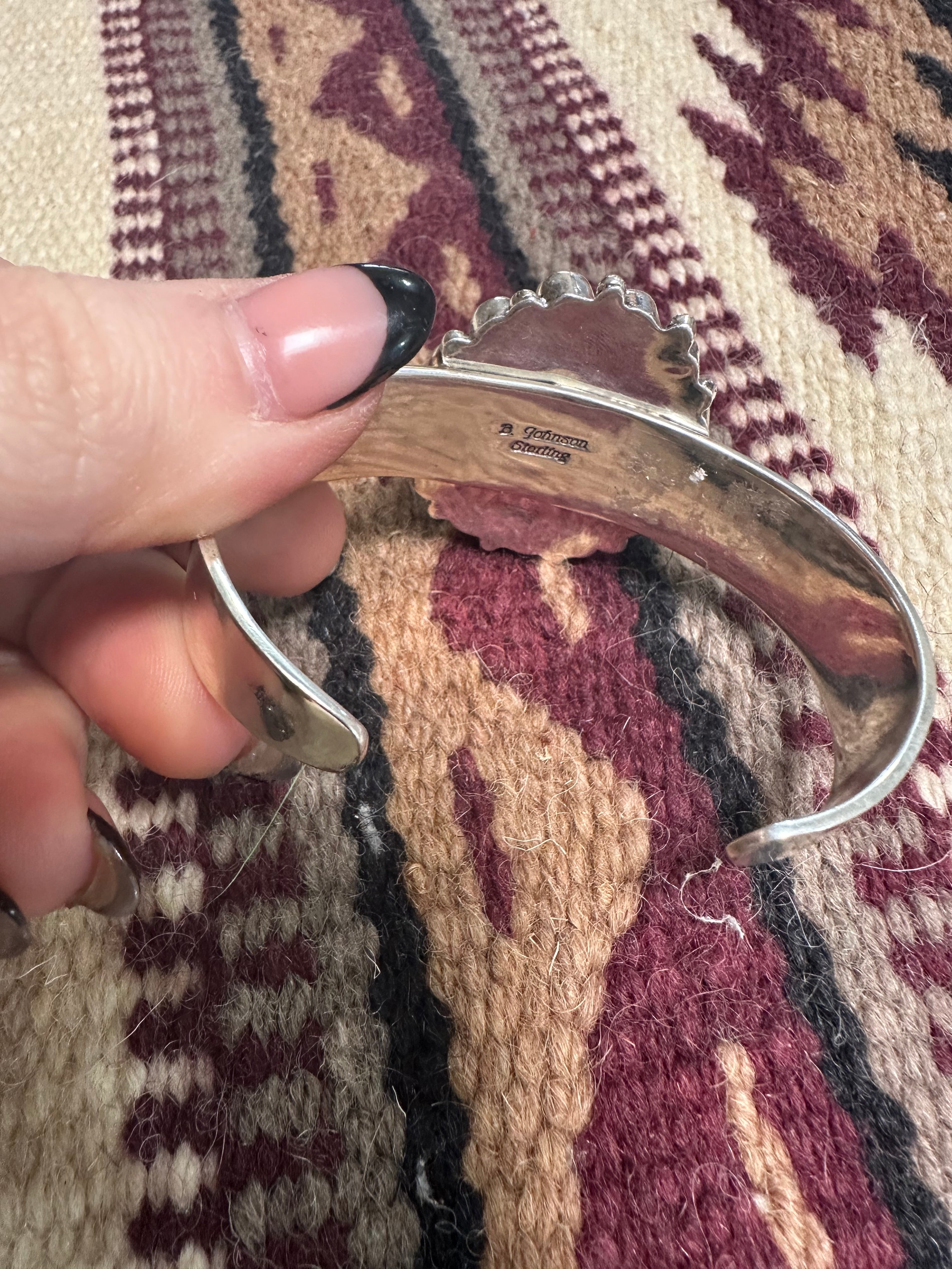 Beautiful B Johnson Navajo Sterling Turquoise Cluster Bracelet Cuff Signed /