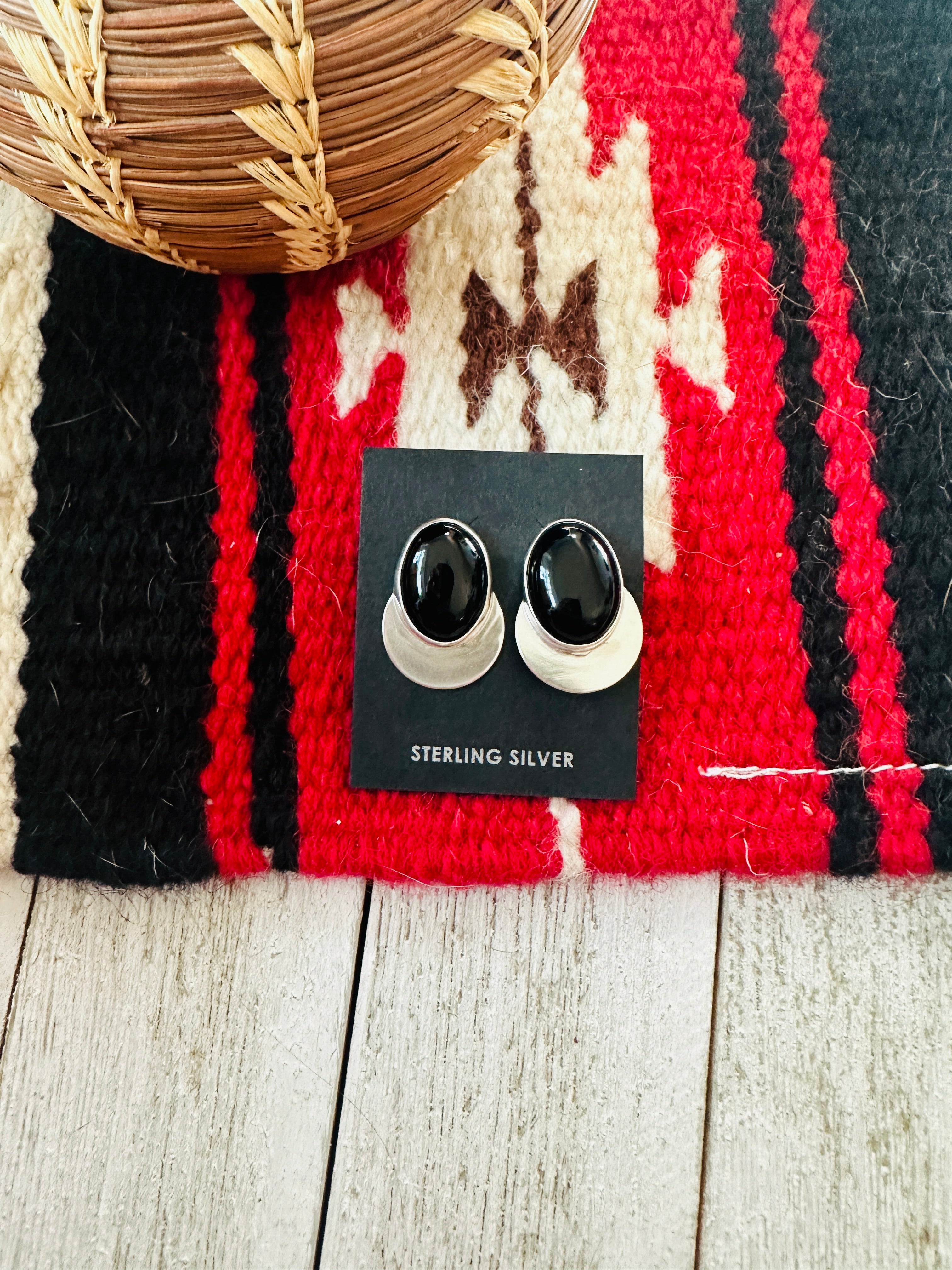 Handcrafted Onyx & Sterling Silver Post Earrings