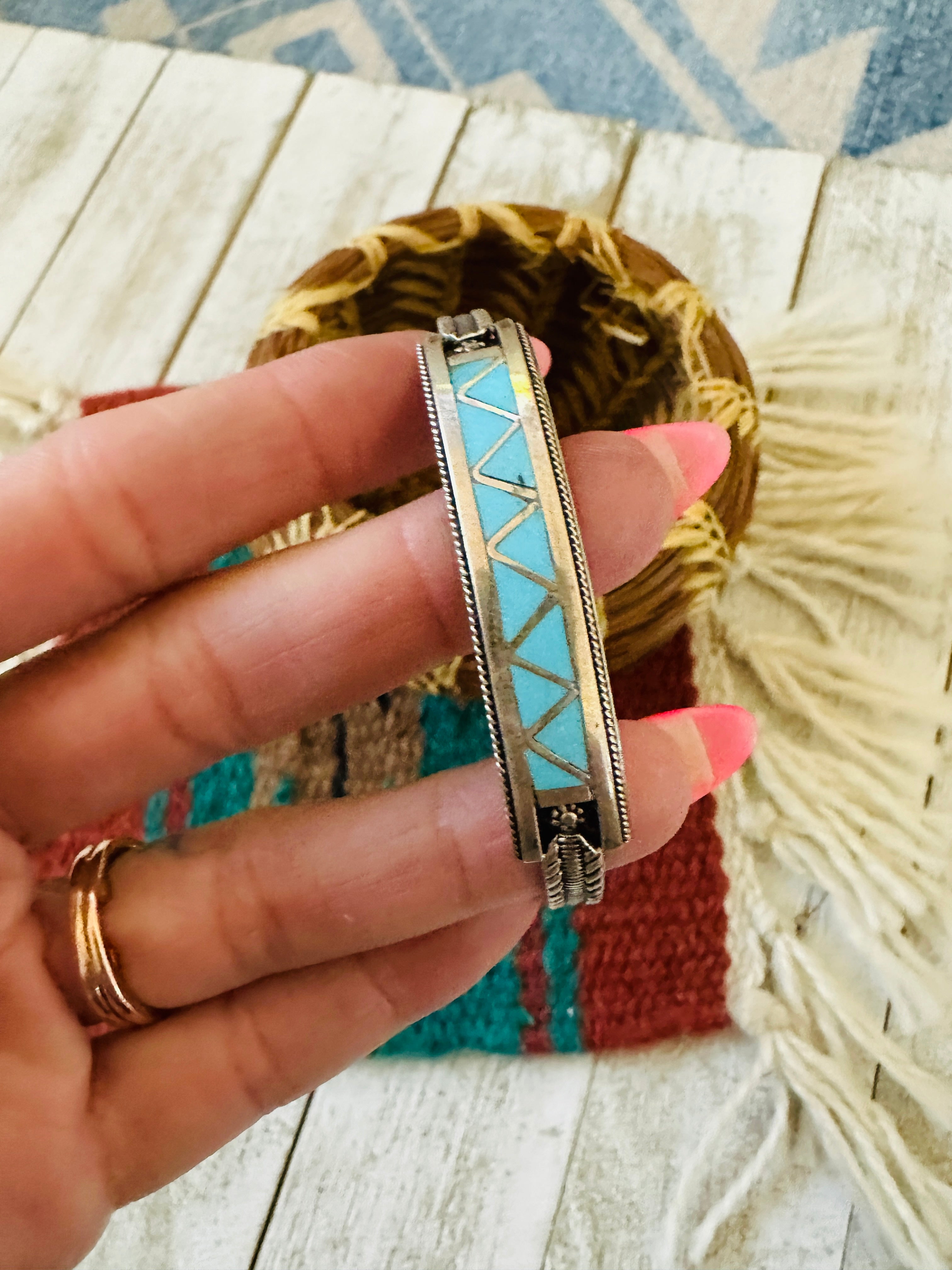 Handcrafted Sterling Silver & Turquoise Inlay Cuff Bracelet
