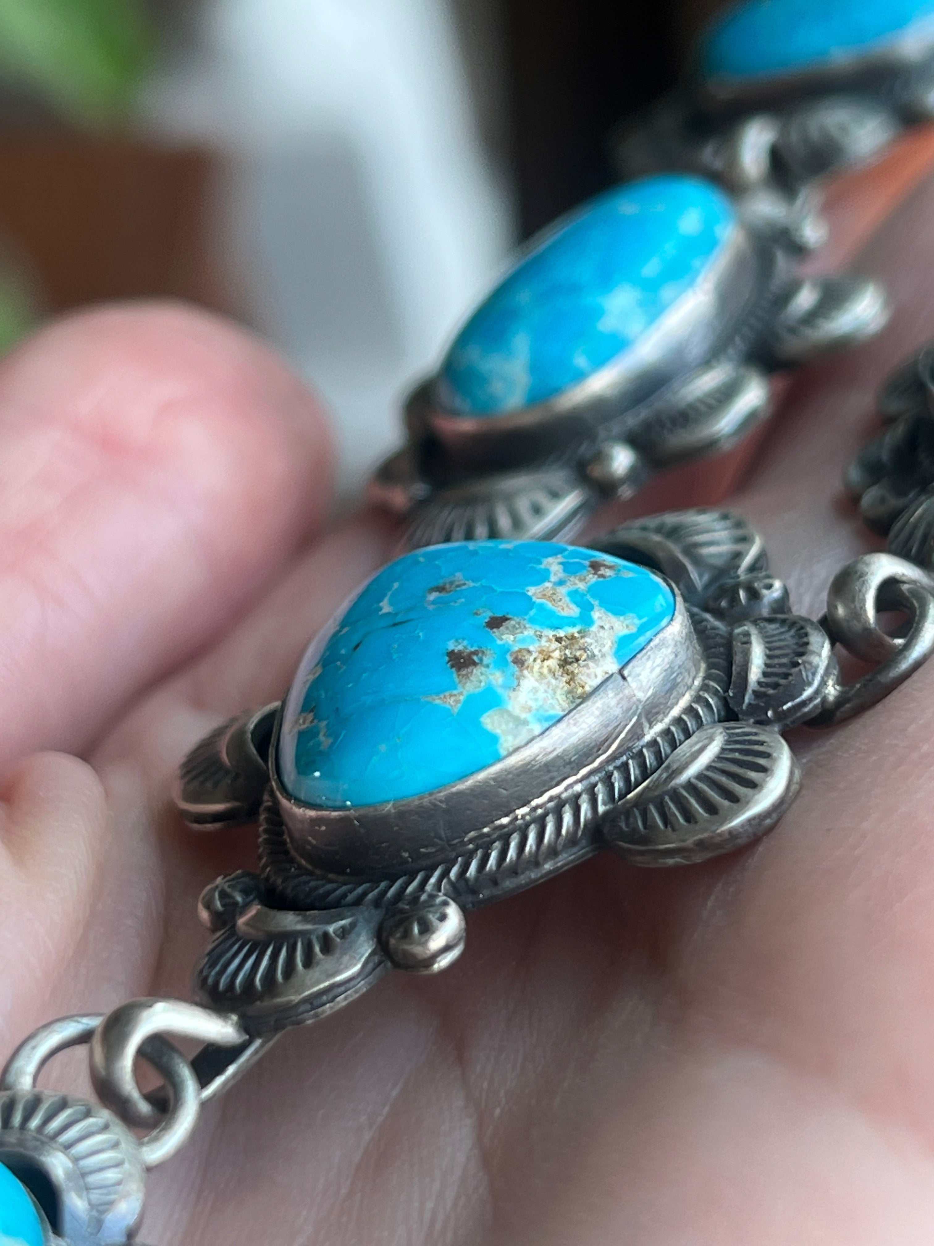 Handcrafted Stellar Sterling Silver and Whitewater Turquoise Necklace and Earrings Set by Gilbert Tom