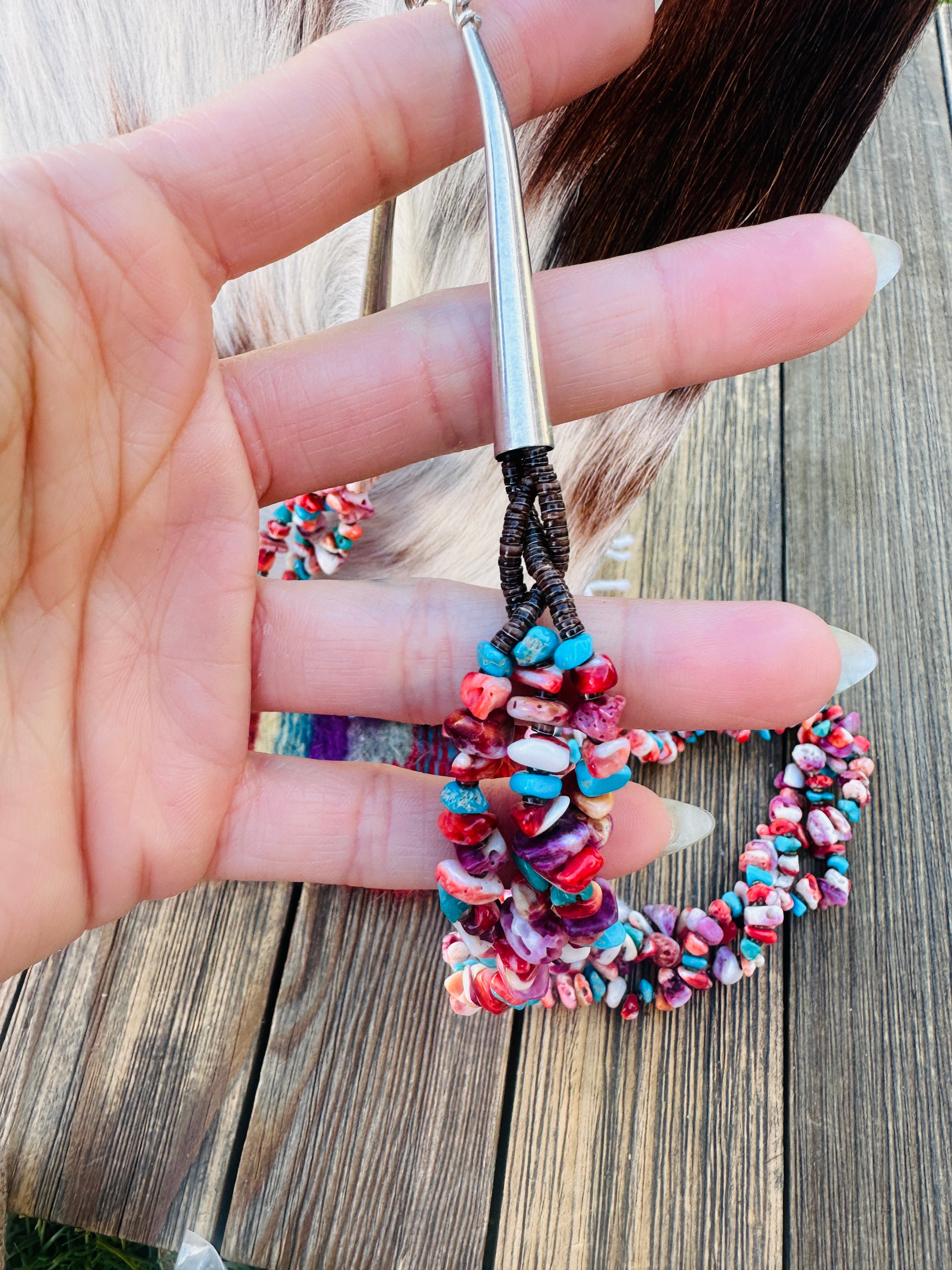 Old Pawn Handcrafted Spiny Oyster, Heishi & Sterling Silver Beaded 22” Necklace