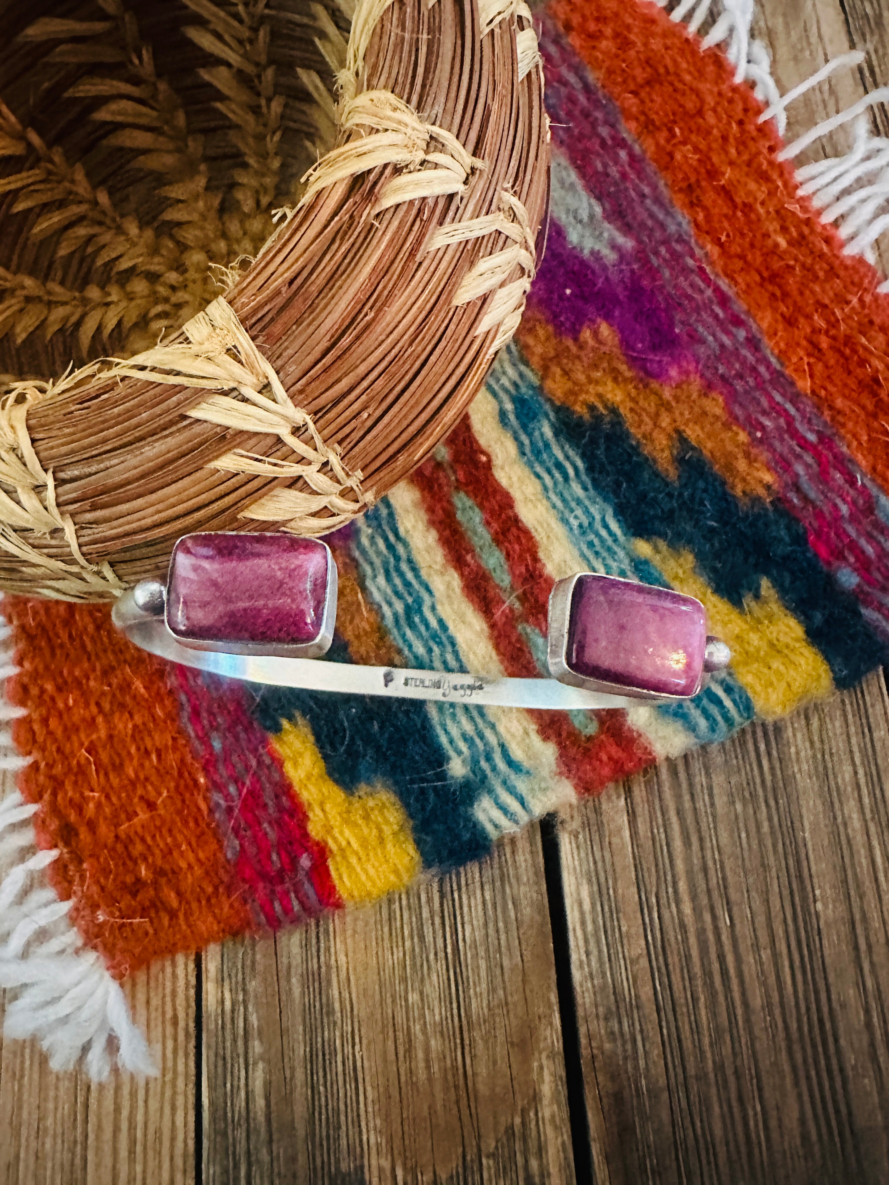 Handcrafted Purple Spiny Oyster & Sterling Silver Floating Cuff Bracelet
