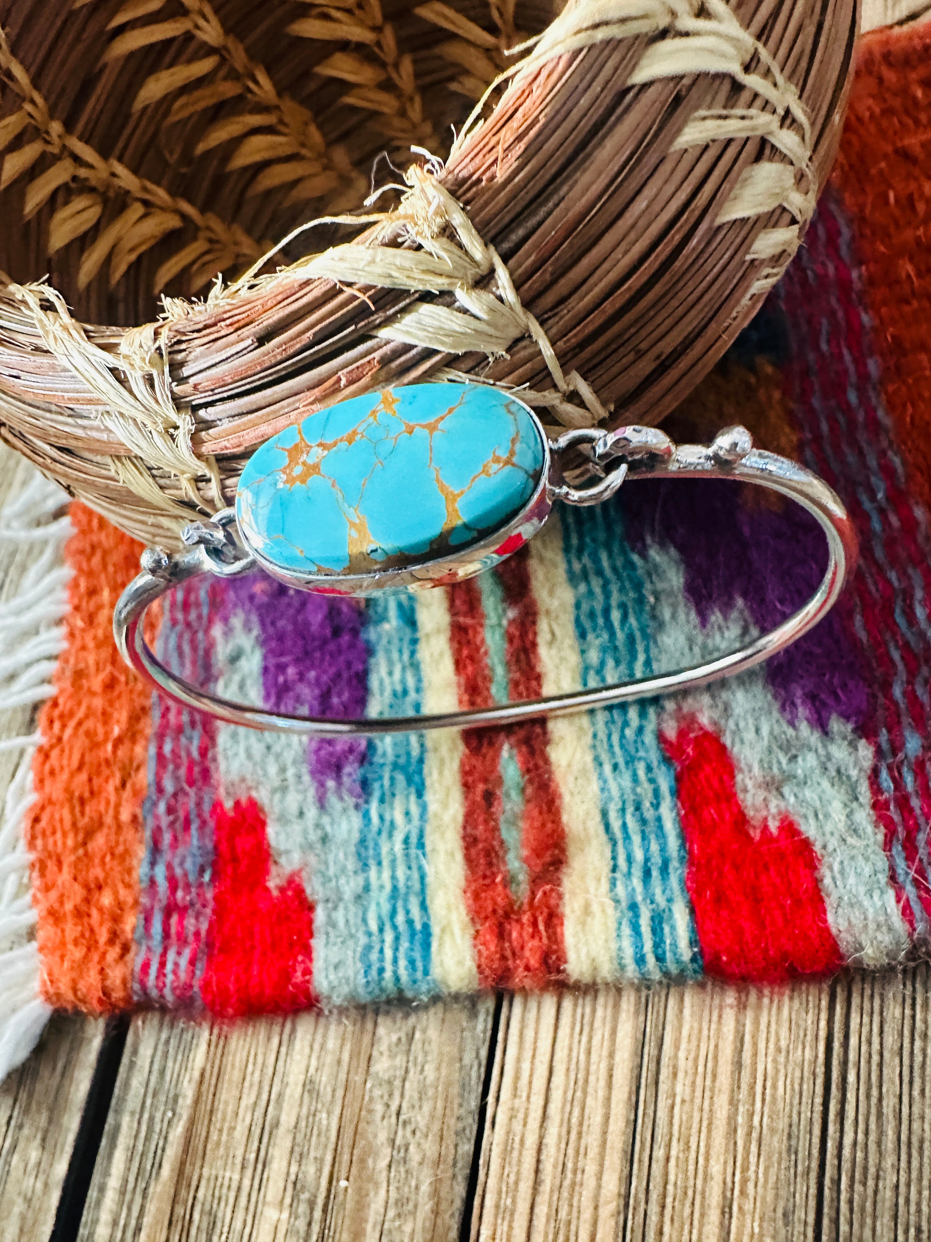 Handcrafted Turquoise & Sterling Silver Hinged Bangle Bracelet