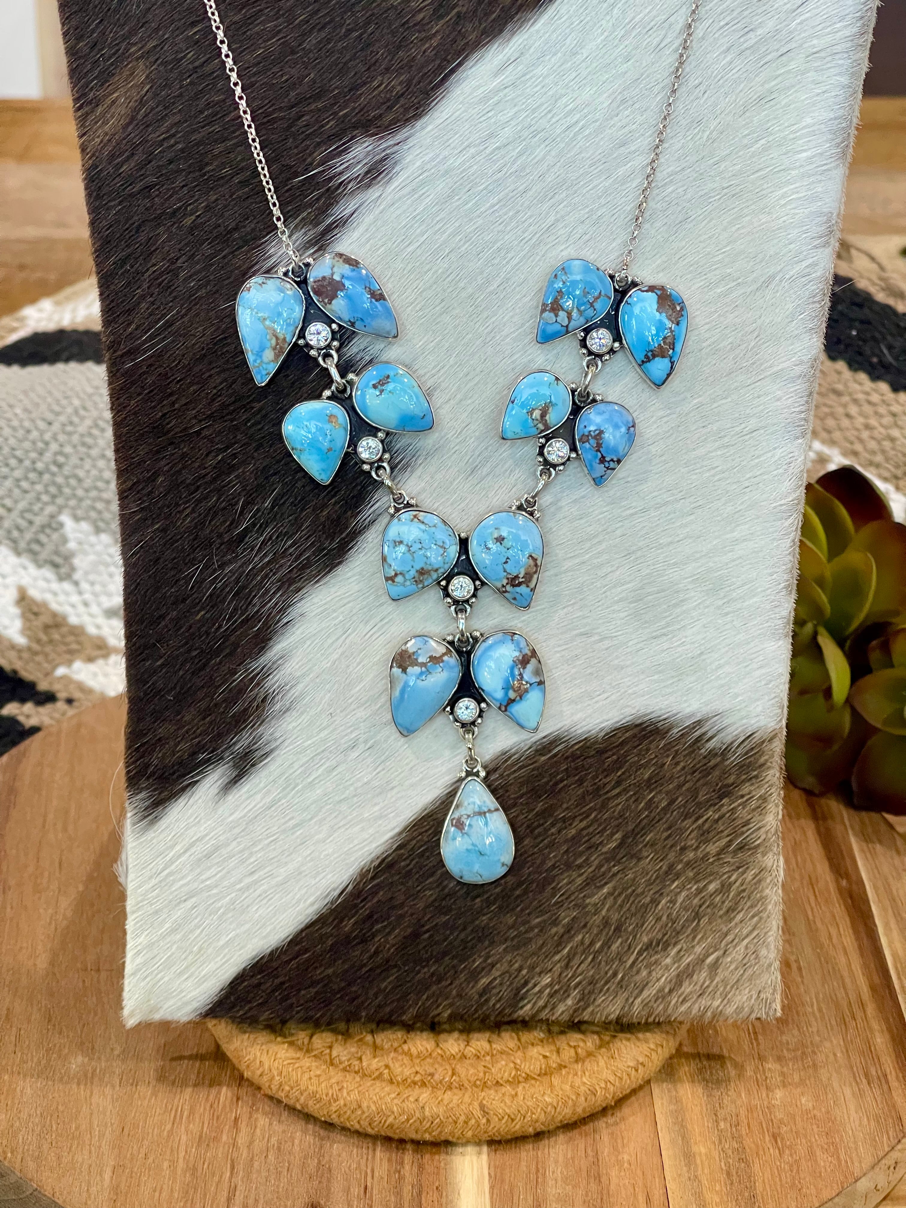 Handmade Sterling Silver, Golden Hills & CZ Cluster Necklace