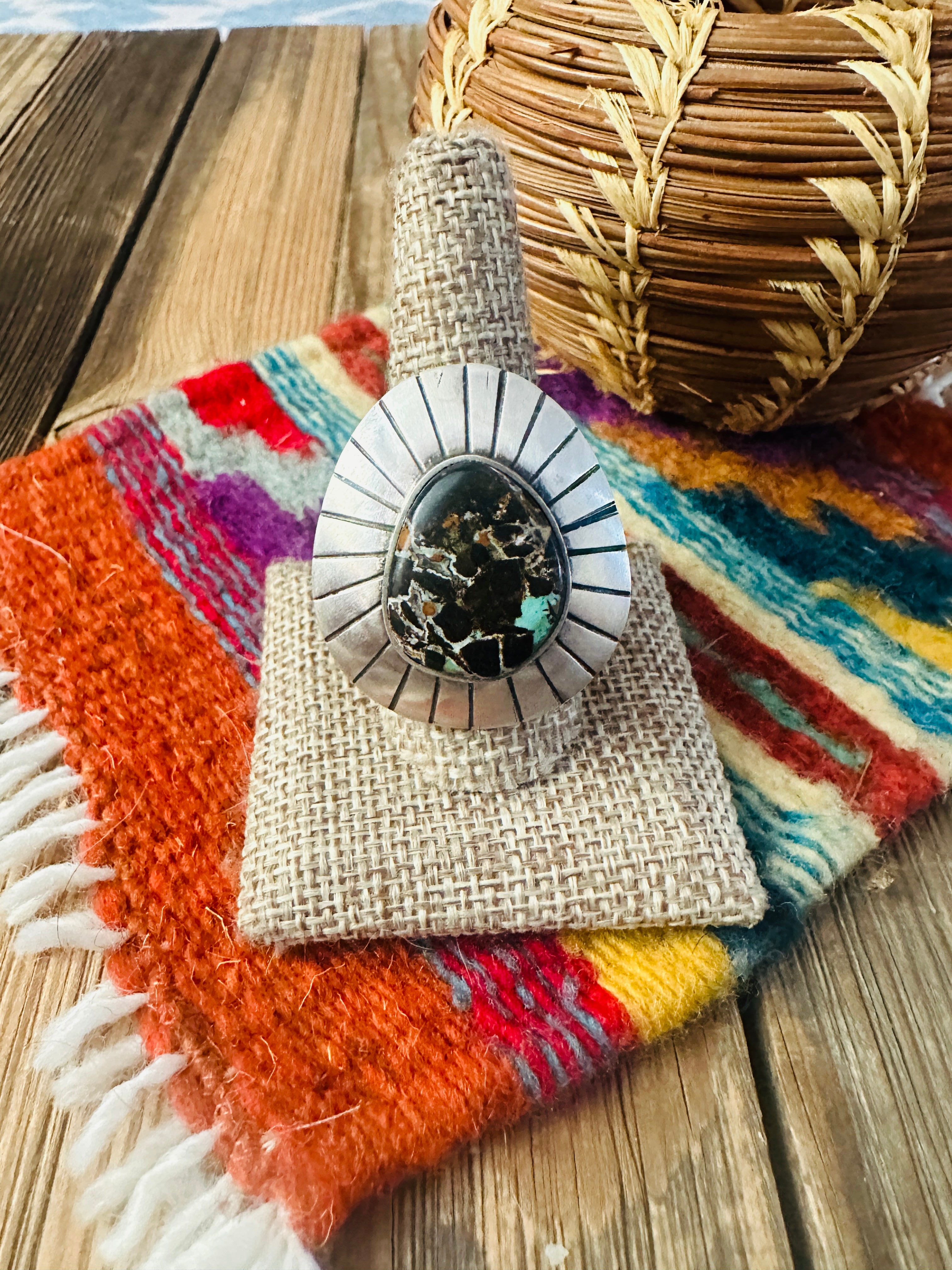 Handcrafted Blackjack Turquoise & Sterling Silver Ring Size 9.5 by Jamison Hoskie