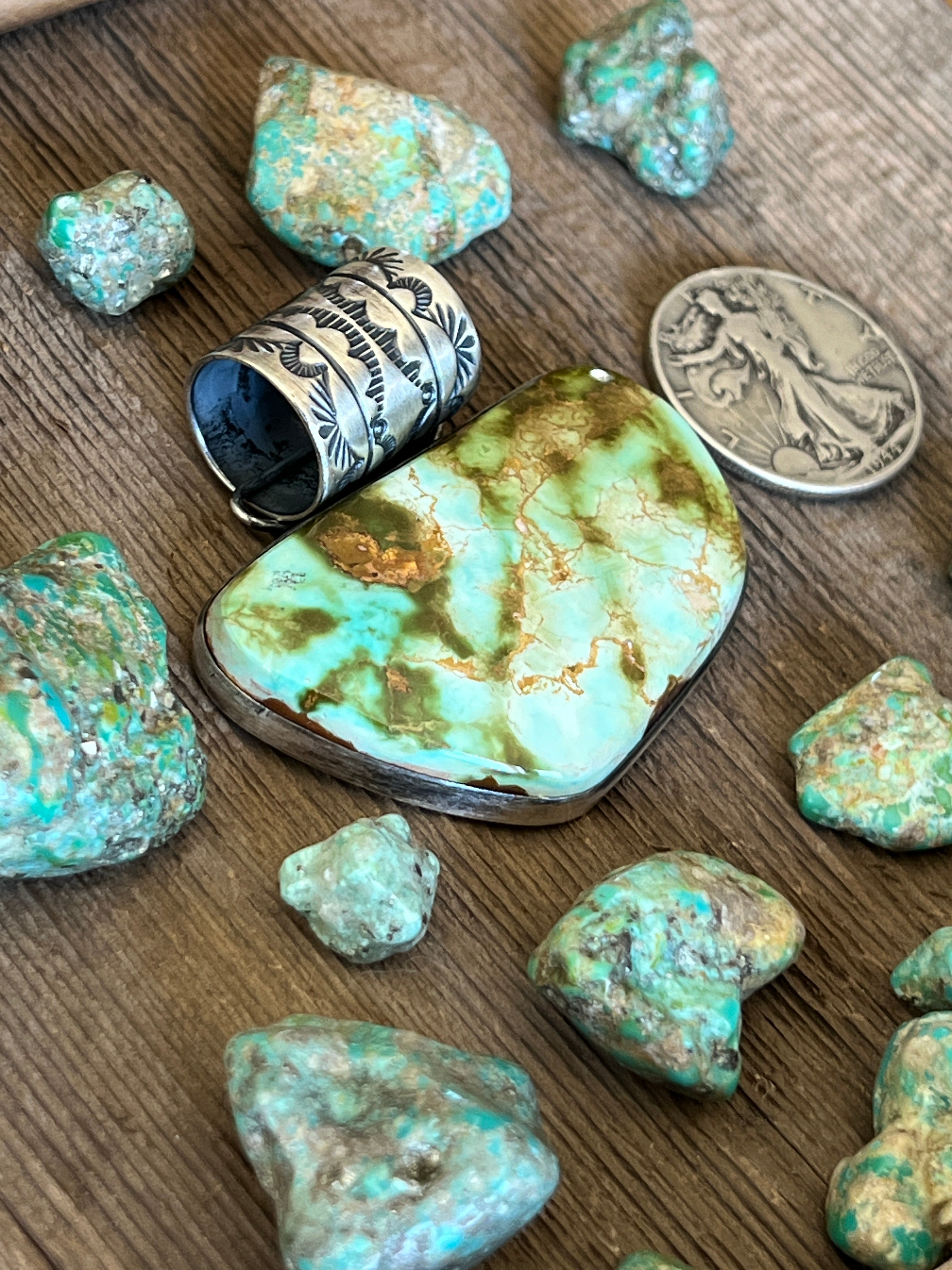 Handcrafted Sterling Silver and Royston Turquoise Solo Pendant by Angela Martin