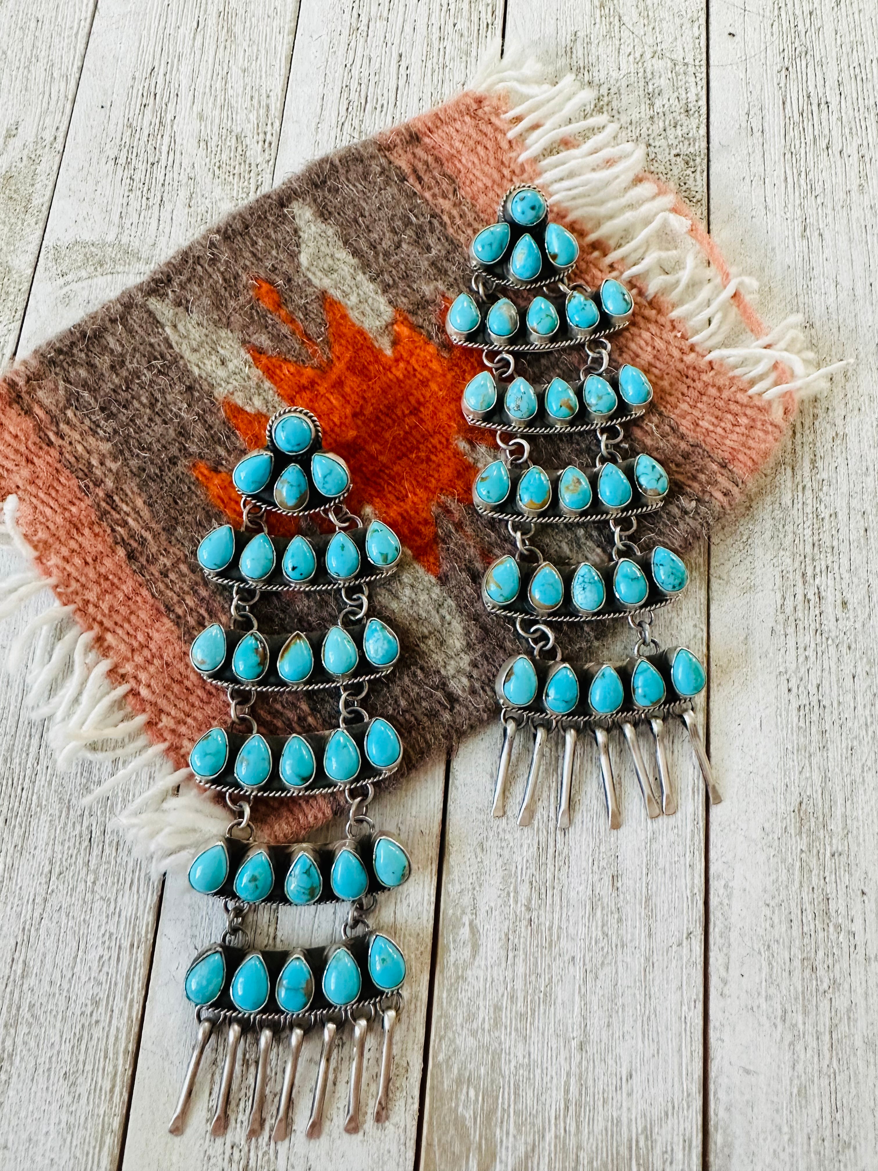 Navajo Turquoise & Sterling Silver Chandelier Dangle Earrings