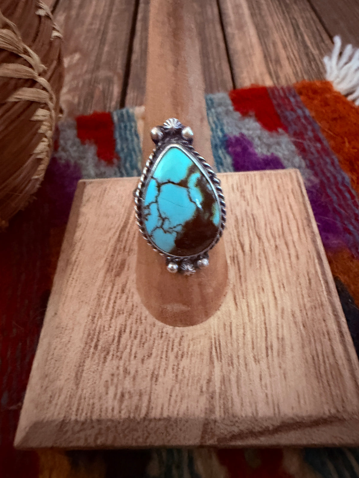 Handcrafted Turquoise & Sterling Silver Ring Size 7
