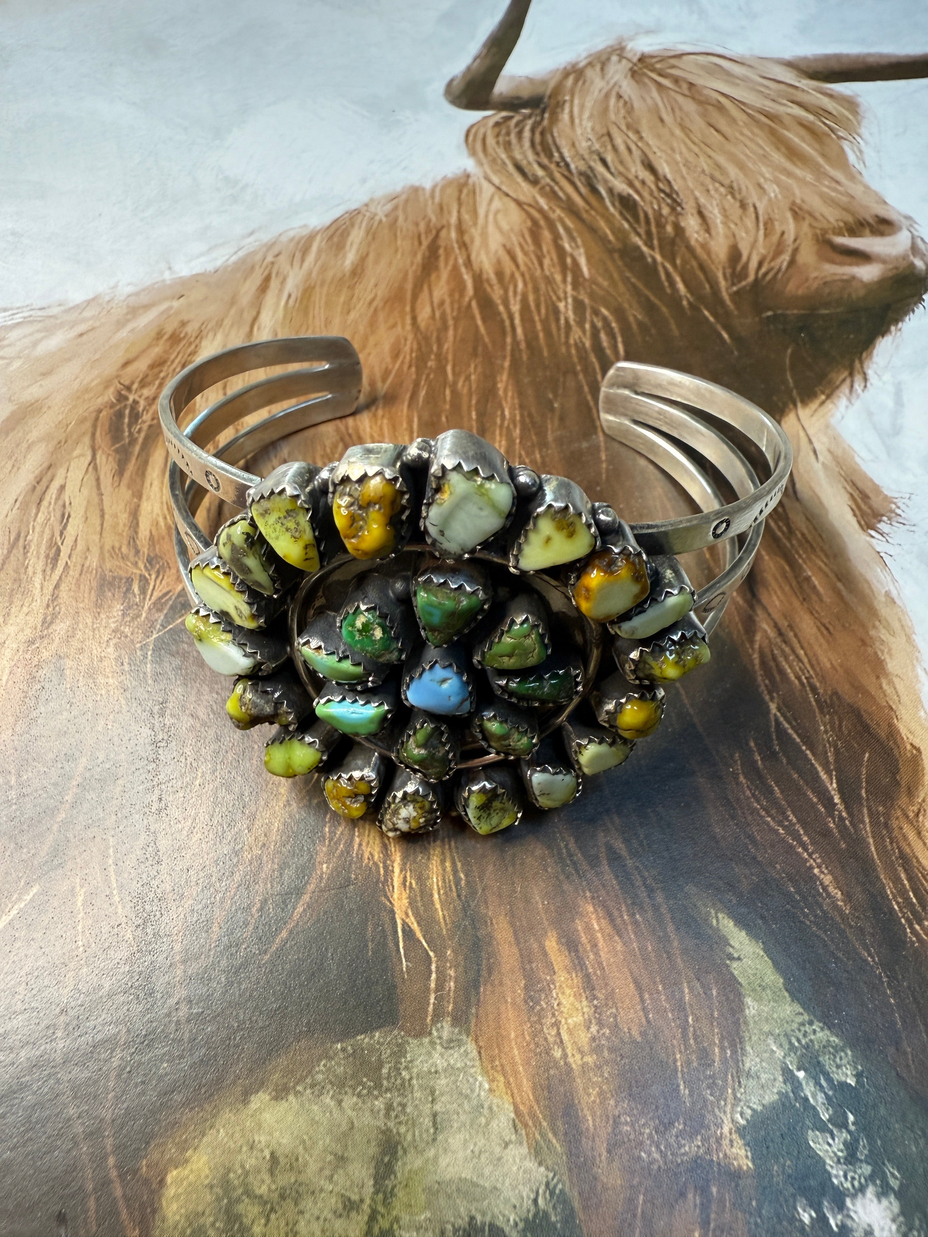 Beautiful Handmade Sterling Silver, Turquoise Multi Stone Cuff