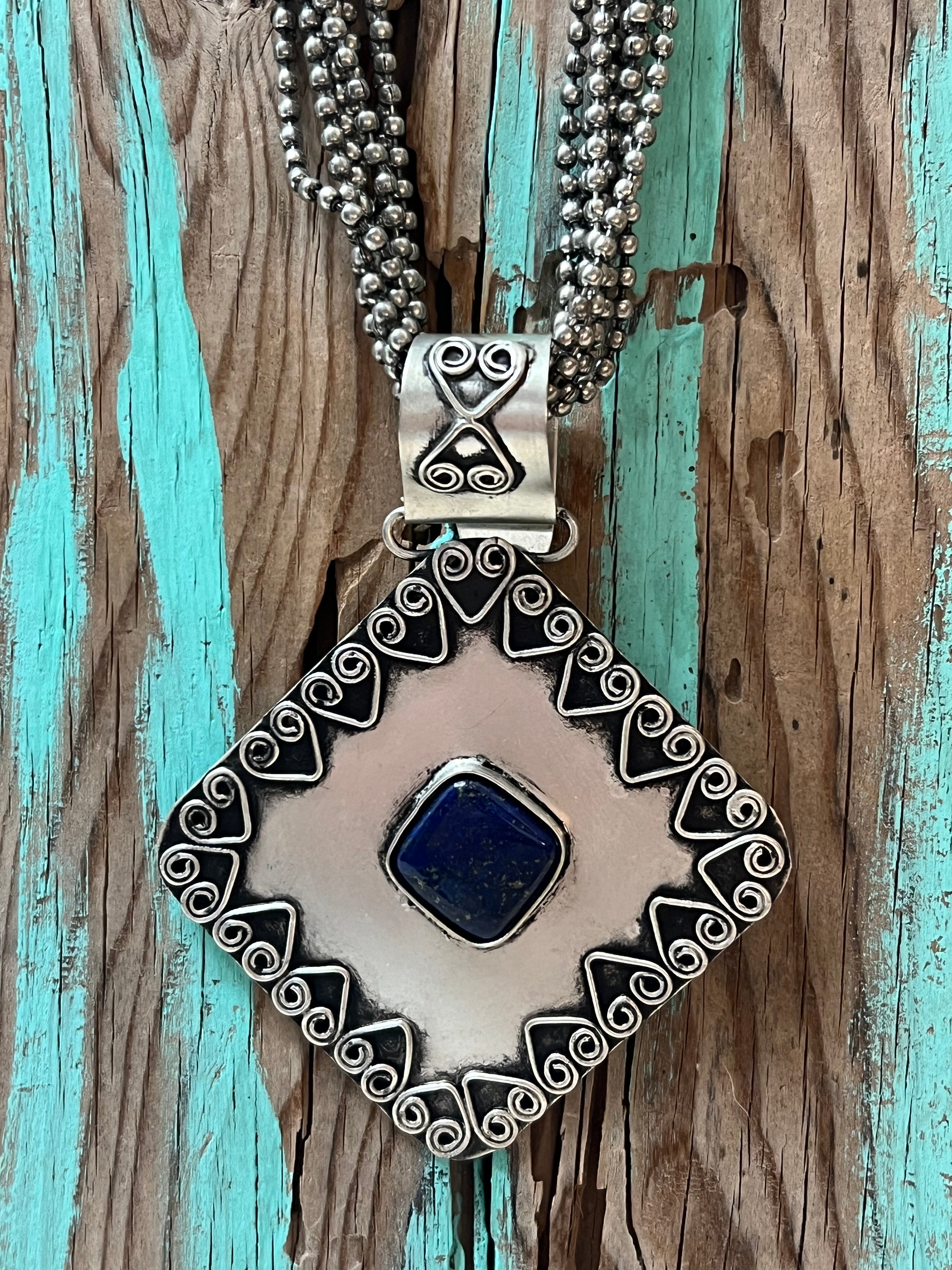 Silver-Plated Brass Square Black Accent Necklace