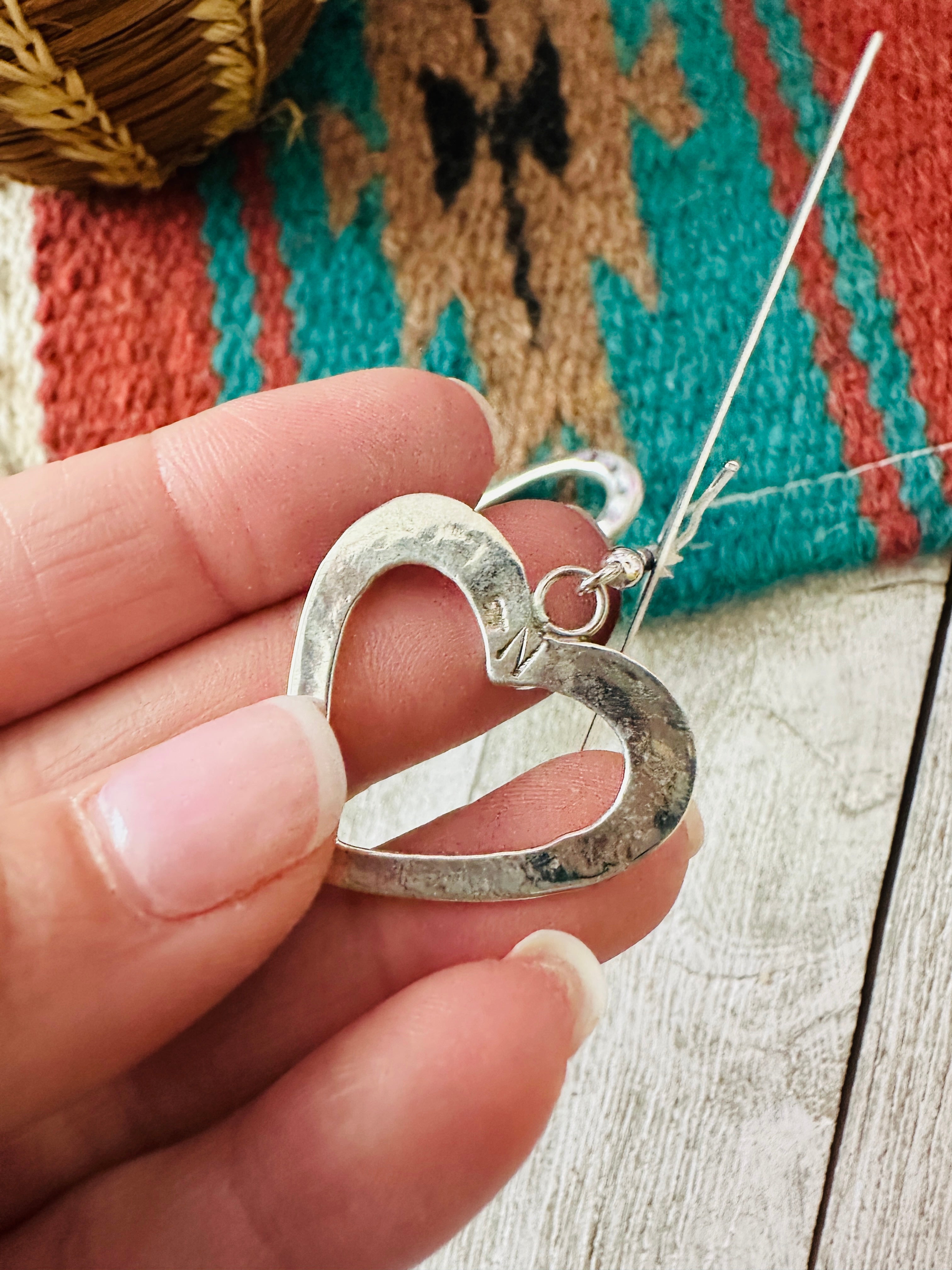 Navajo Turquoise & Sterling Silver Heart Dangle Earrings