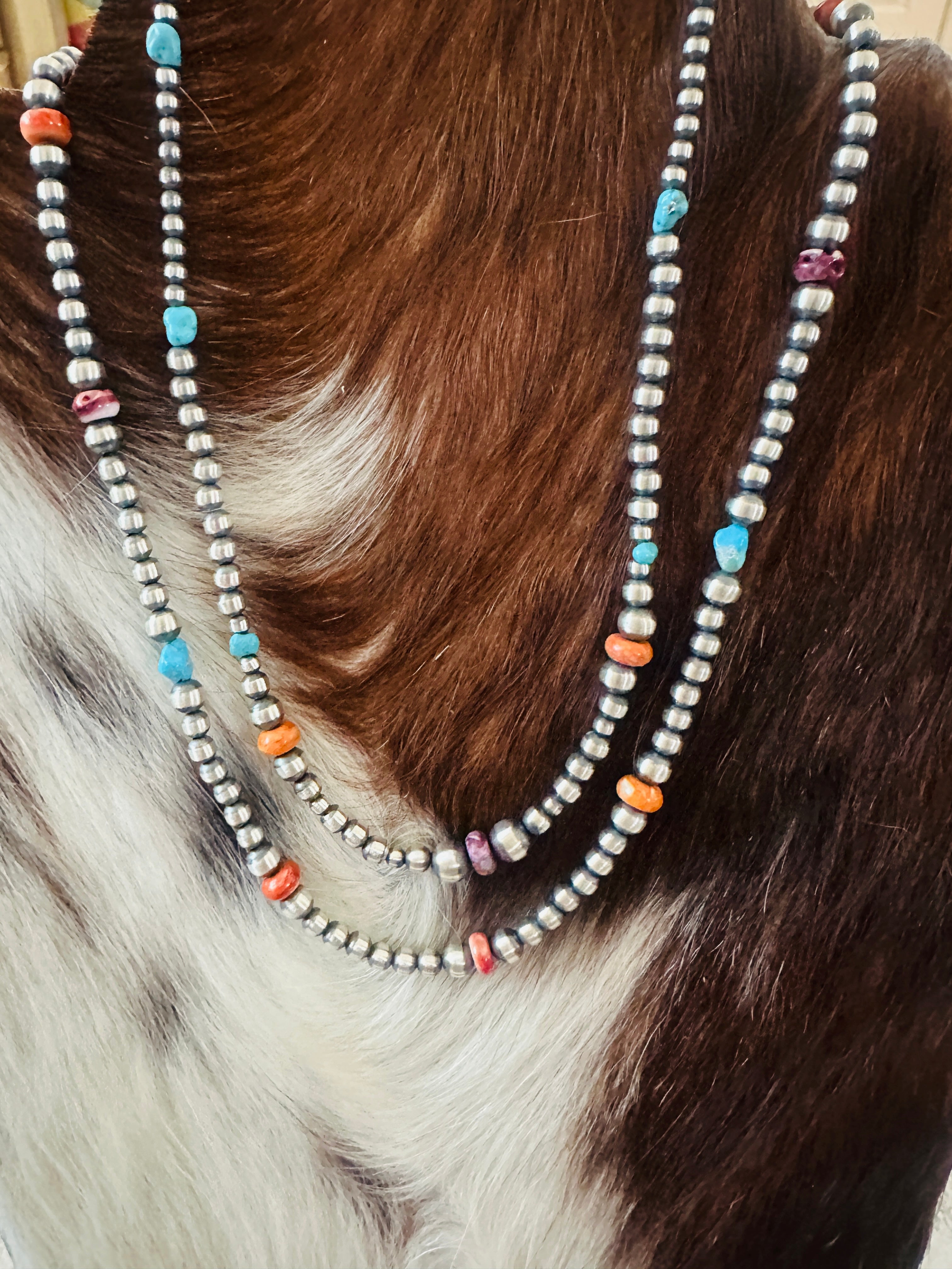 Handcrafted Sterling Silver, Spiny Oyster & Turquoise Beaded Necklace