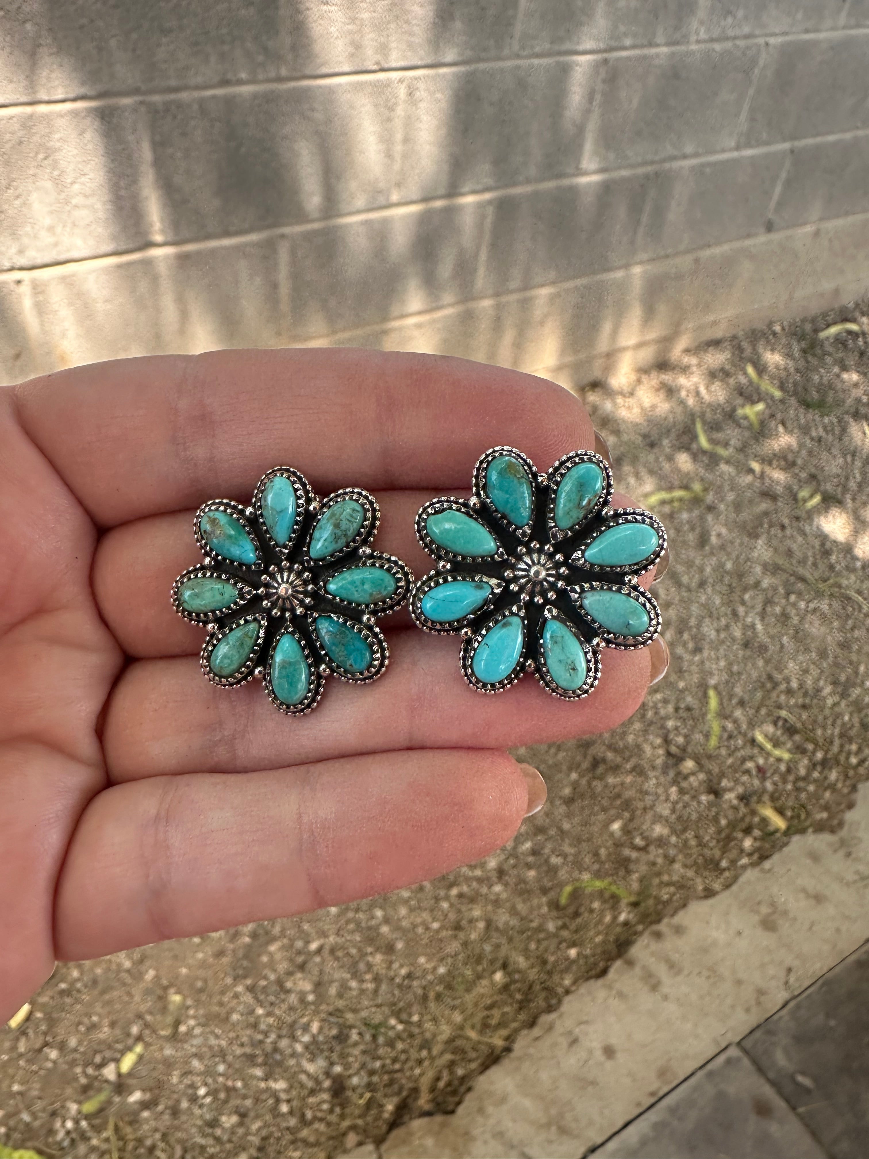 Handmade Sterling Silver & Turquoise Cluster Choker Set