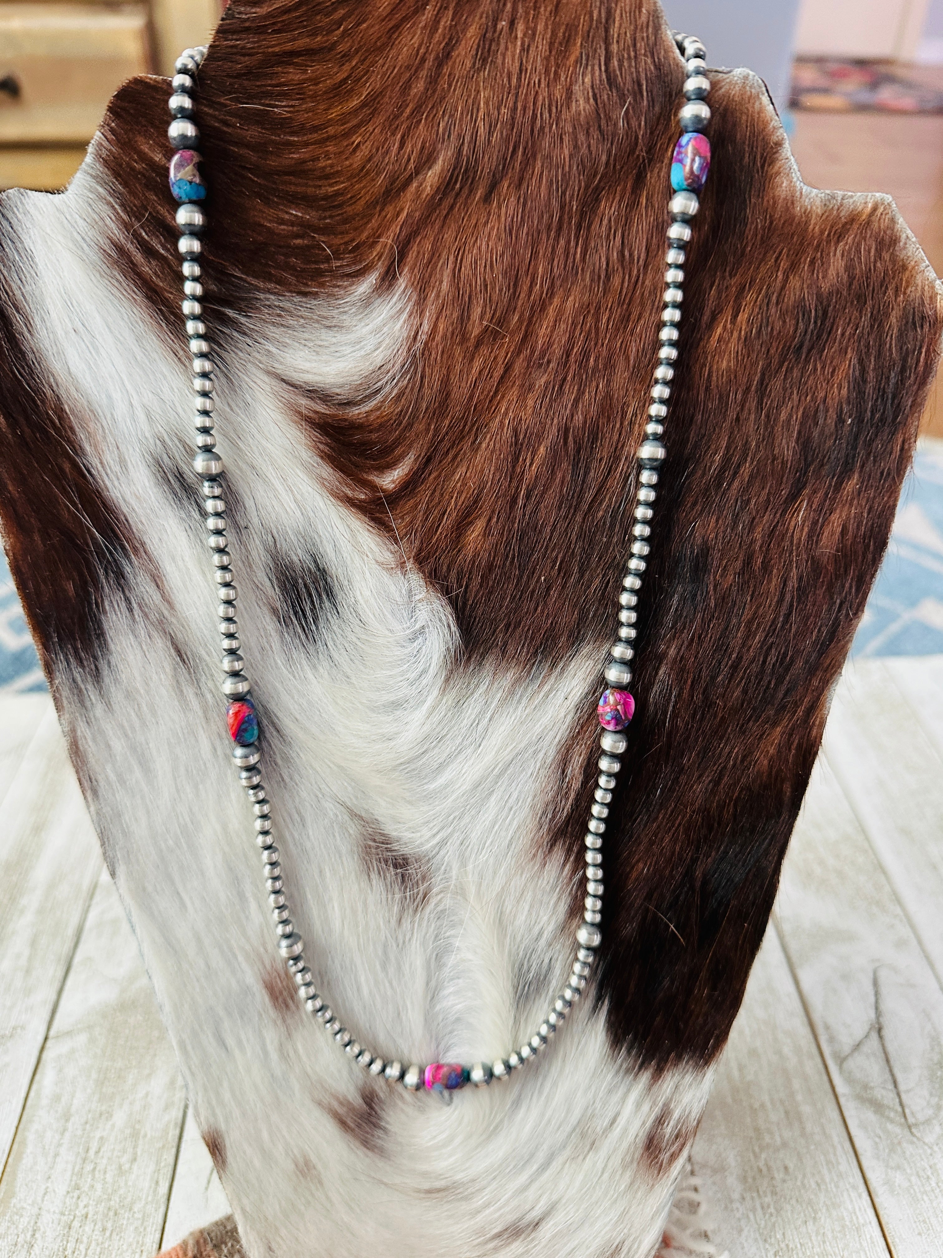 Handcrafted Sterling Silver & Pink Dream Mojave Beaded 24” Necklace