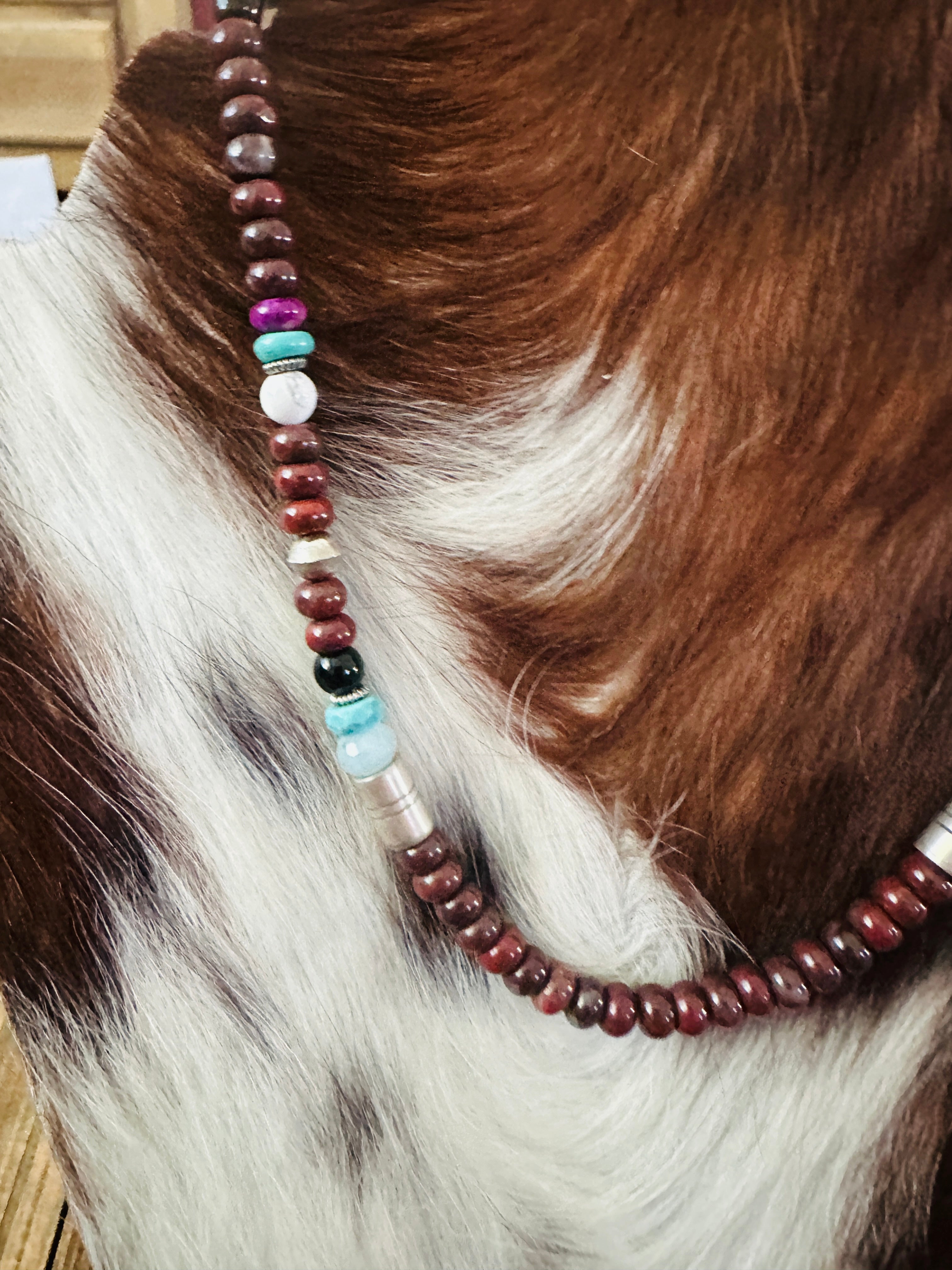 Handcrafted Multi Stone & Sterling Silver Beaded 16” Necklace by T & R Singer