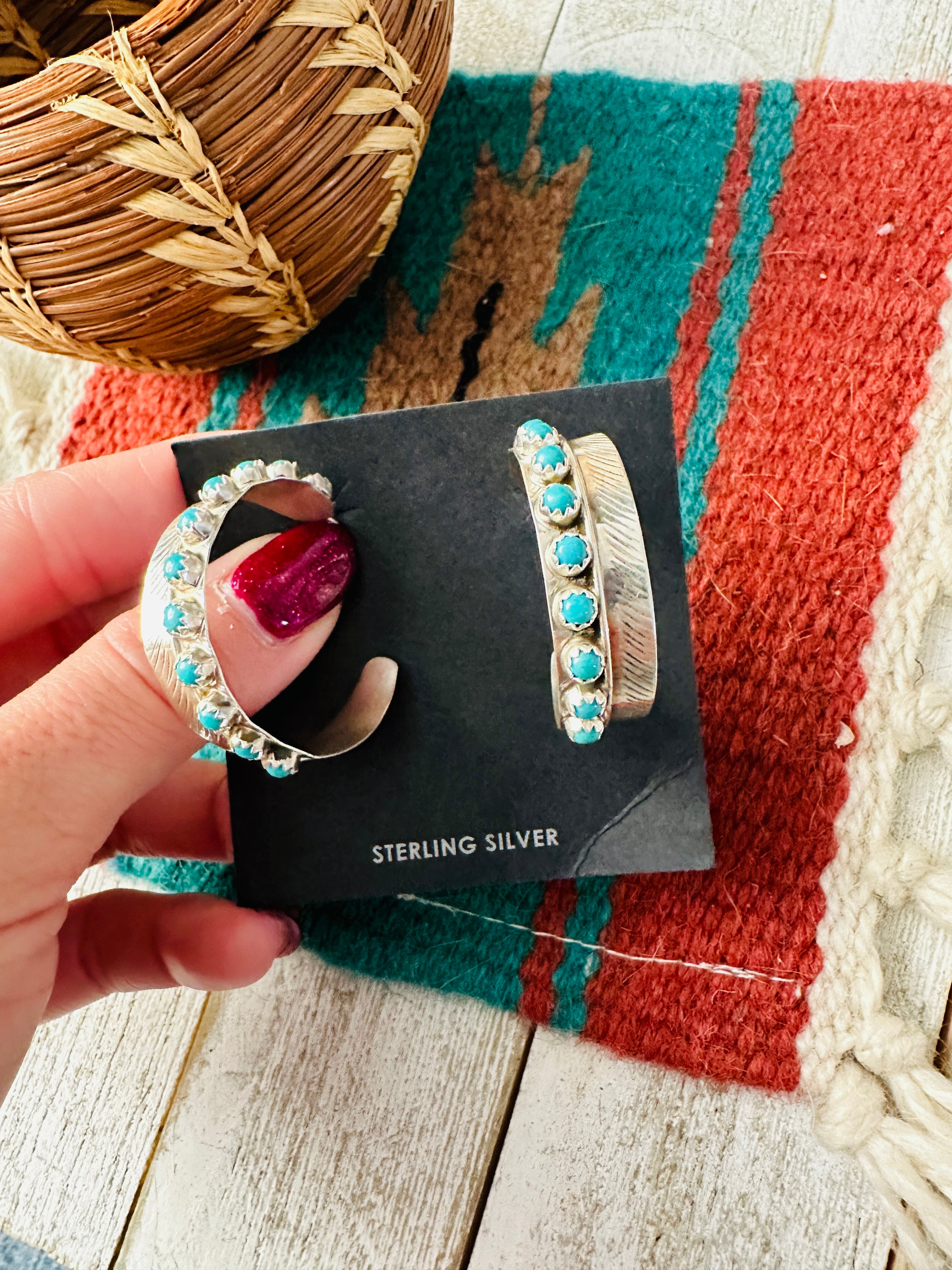 Handcrafted Turquoise & Sterling Silver Hoop Earrings