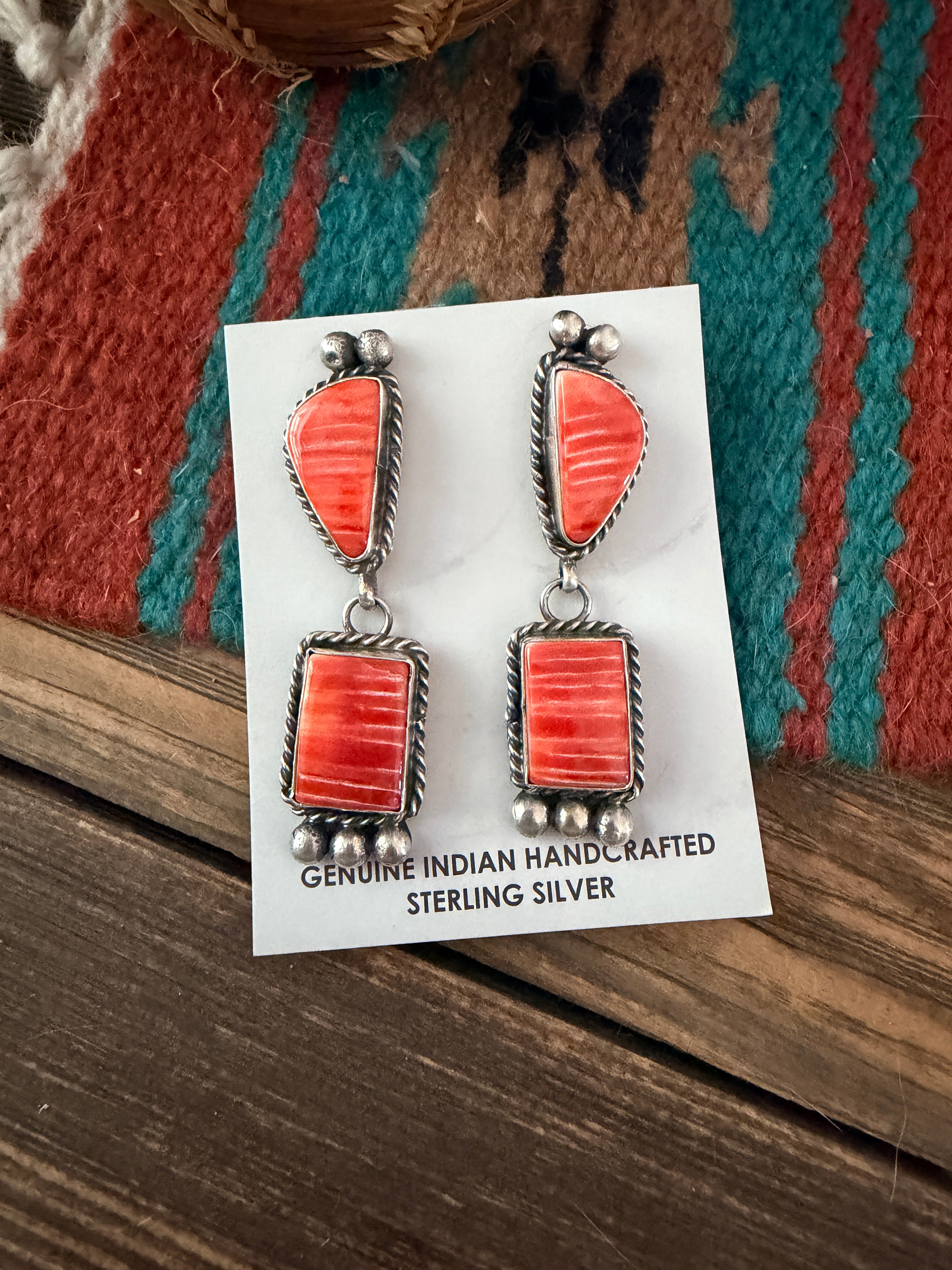 Handcrafted Sterling Silver & Spiny Oyster Dangle Earrings by Vicky Hicks