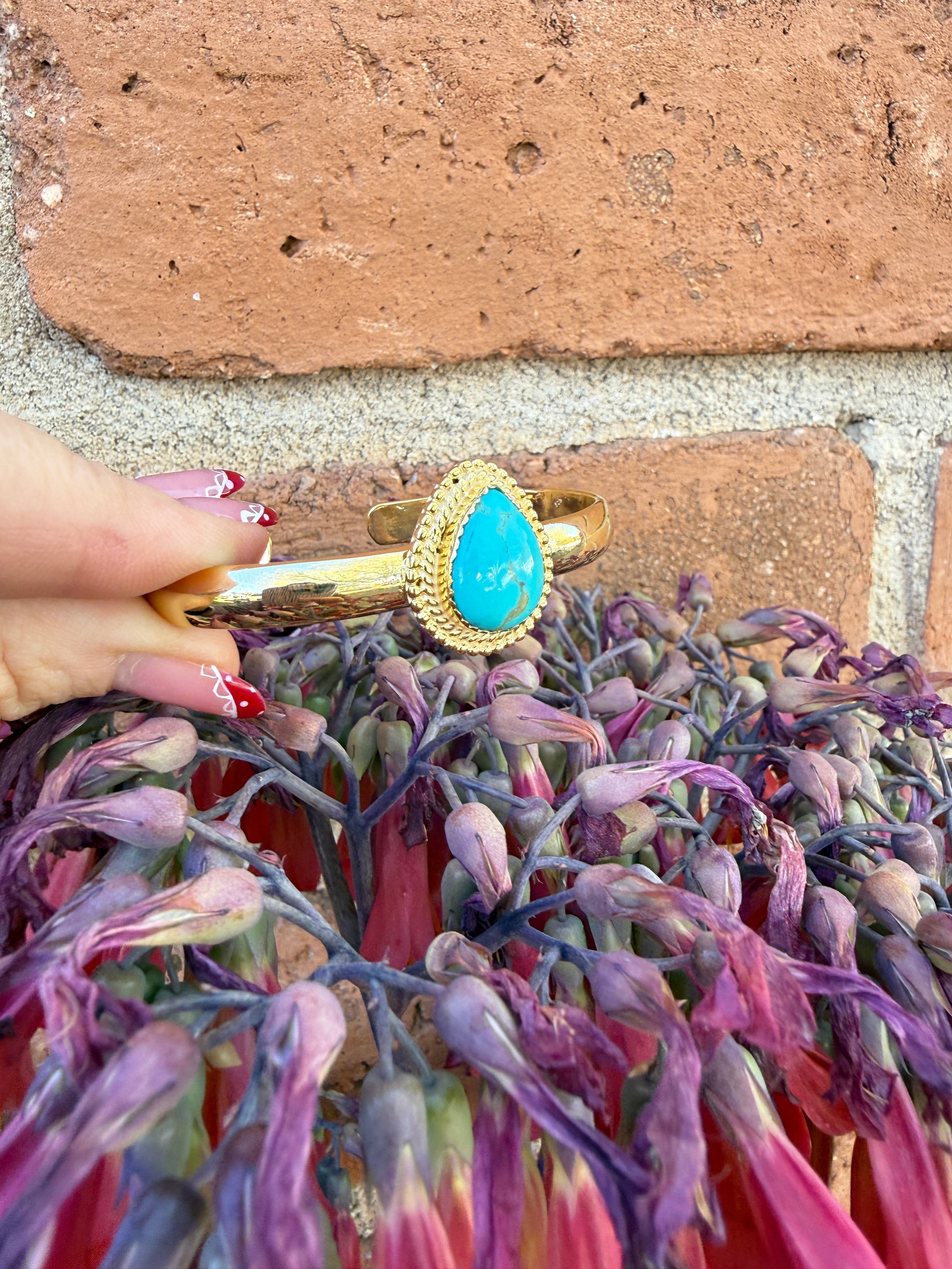 “The Golden Collection” Handmade Gold Plated Sterling Silver Natural Sonoran Mountain Turquoise Bracelet style 10