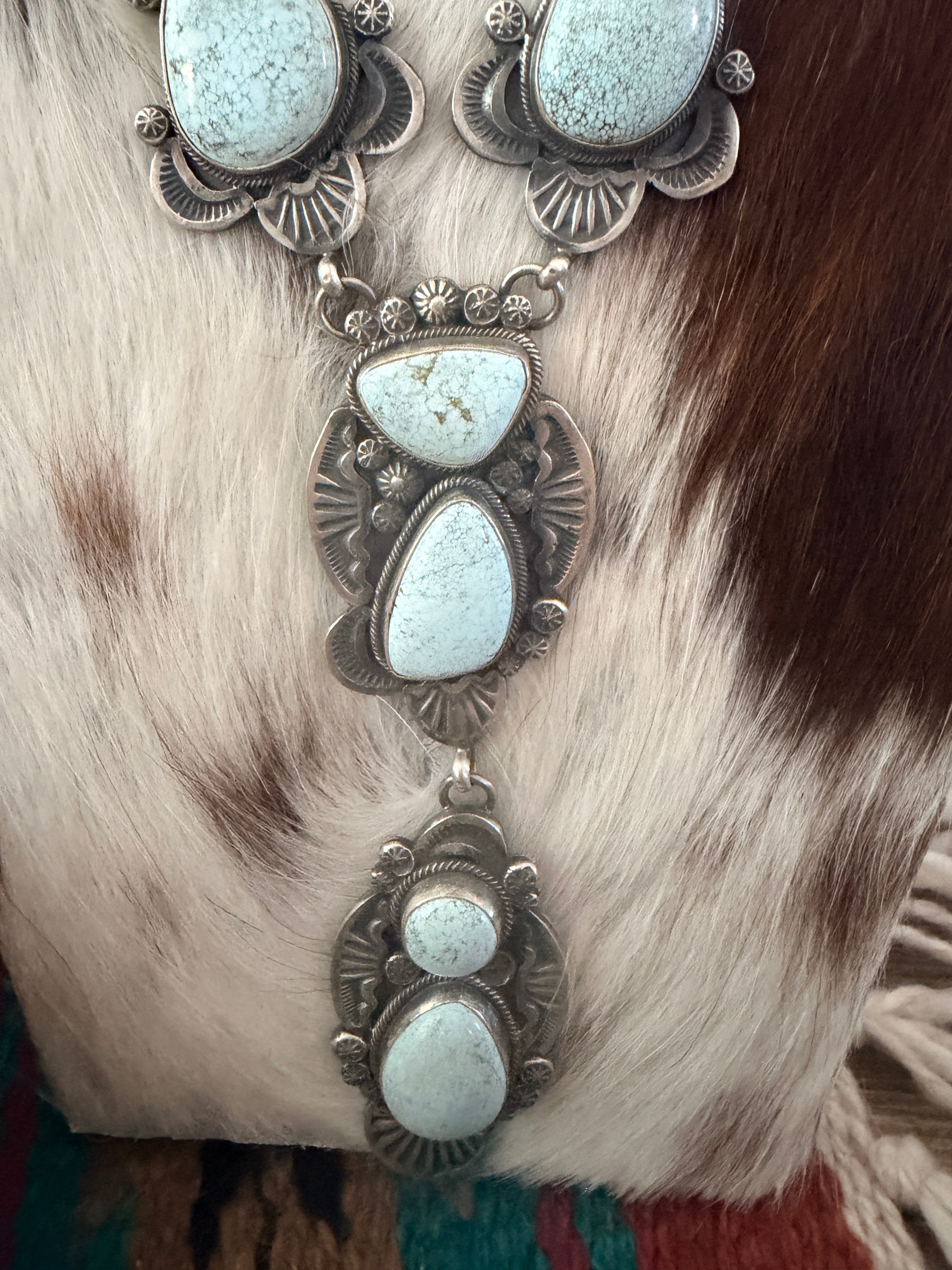 Handcrafted Dry Creek Turquoise & Sterling Silver Necklace and Earring Set by Gilbert Tom