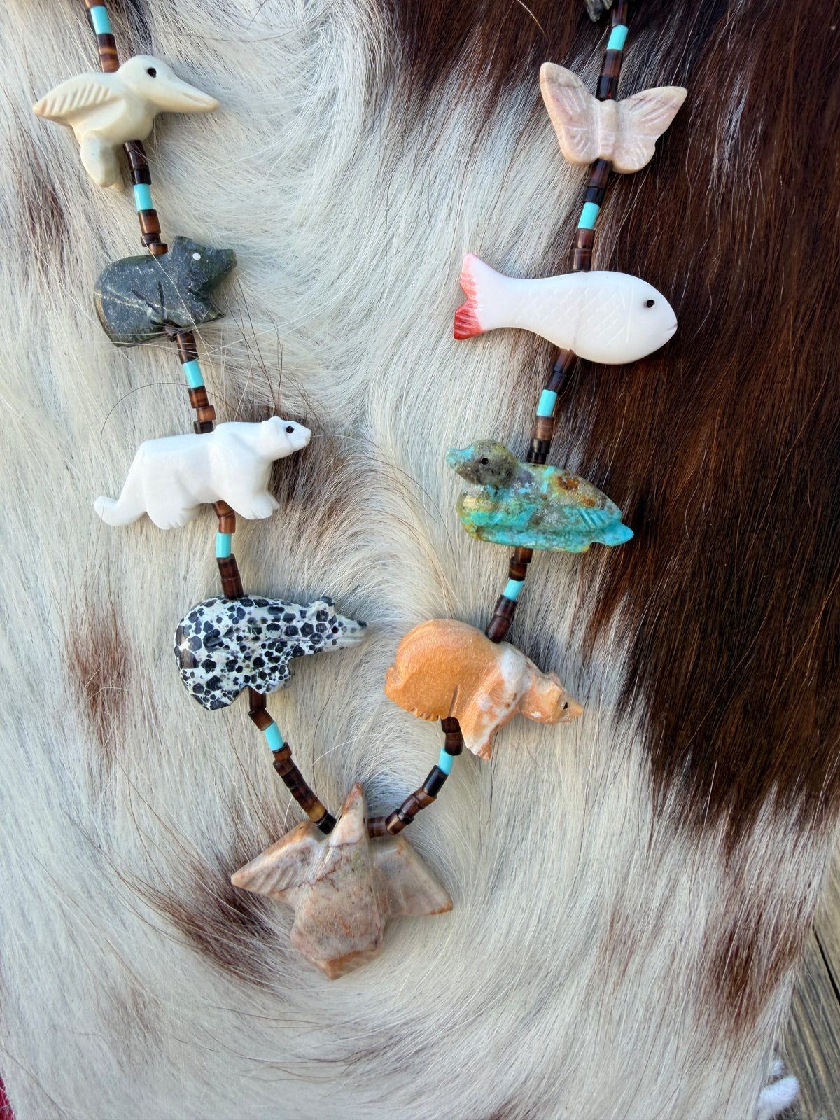 Handcrafted Sterling Silver & Beaded Fetish 27” Necklace