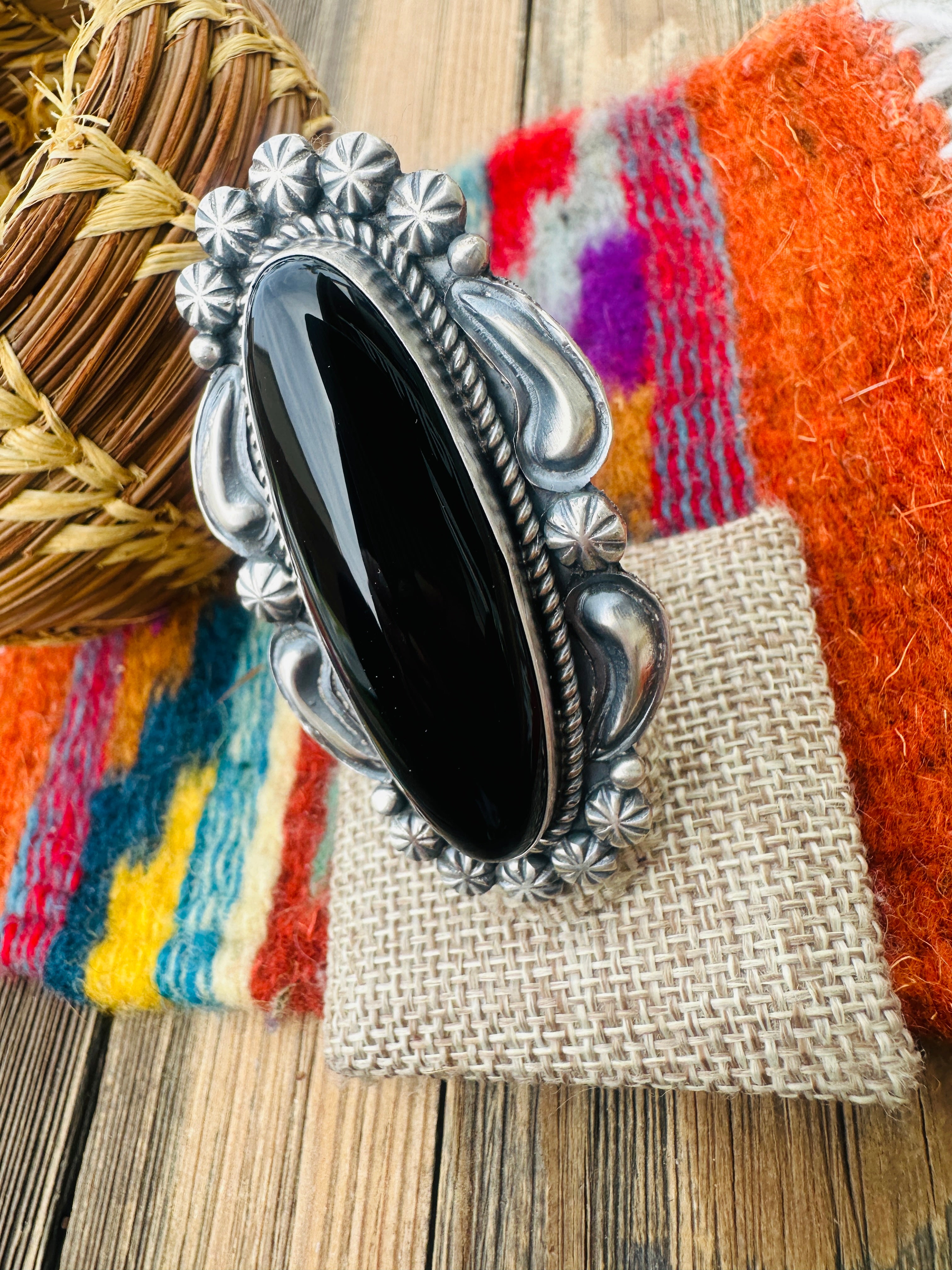 Handcrafted Black Onyx, & Sterling Silver Ring by Jeff James Jr.