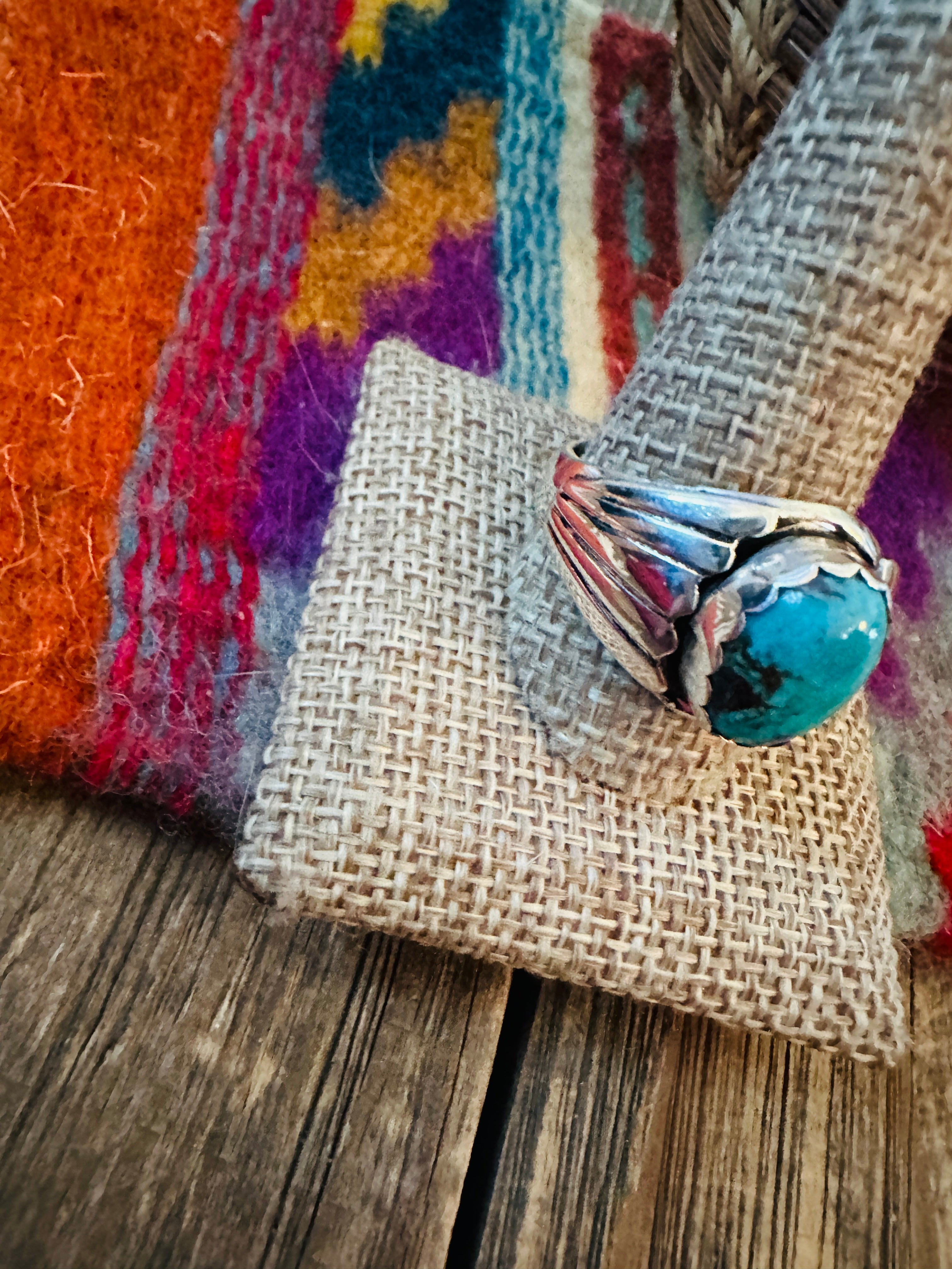 Handcrafted Kingman Turquoise & Sterling Silver Ring size 13