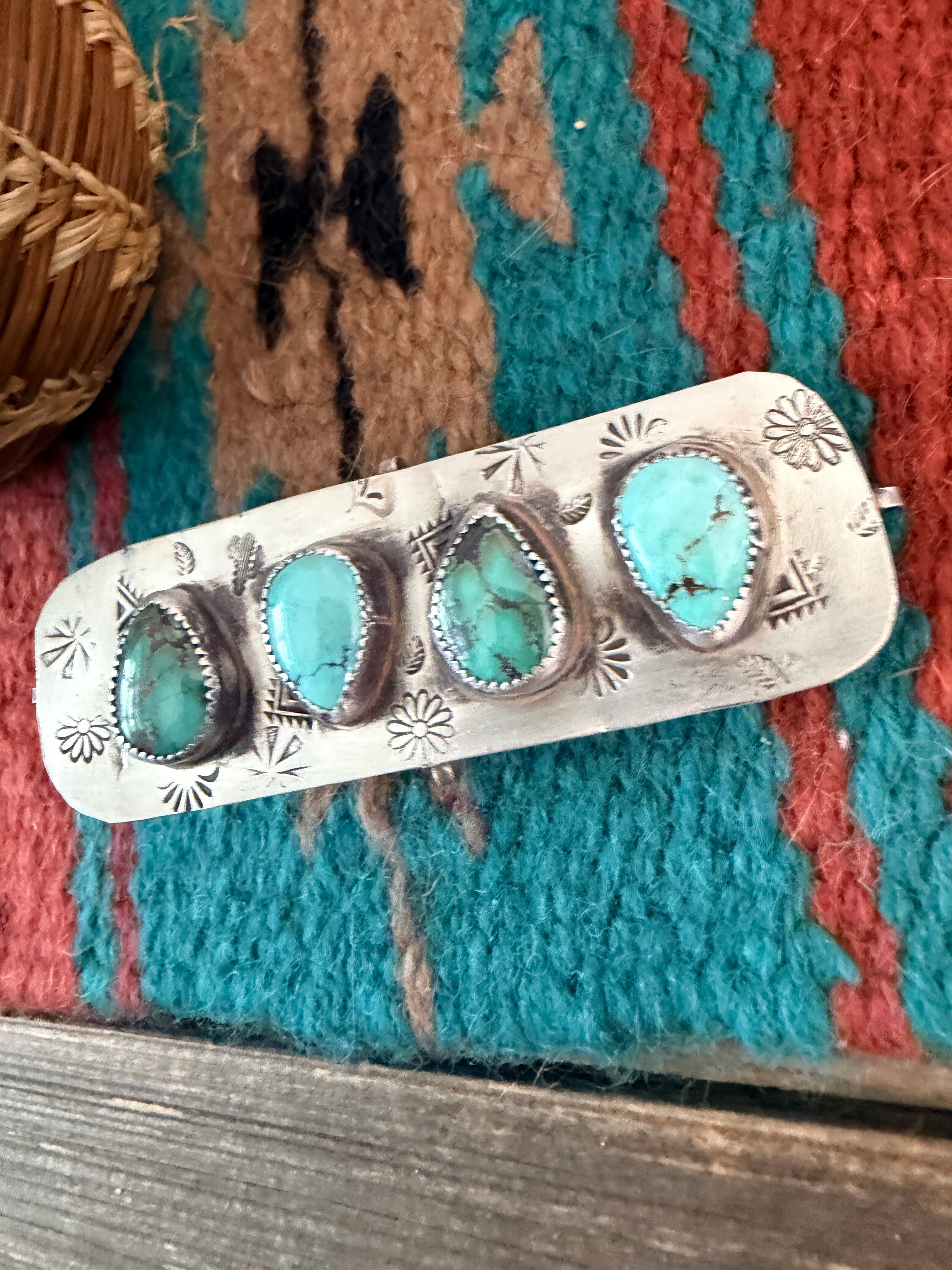 Handmade Sterling Silver & Turquoise Hair Barrette