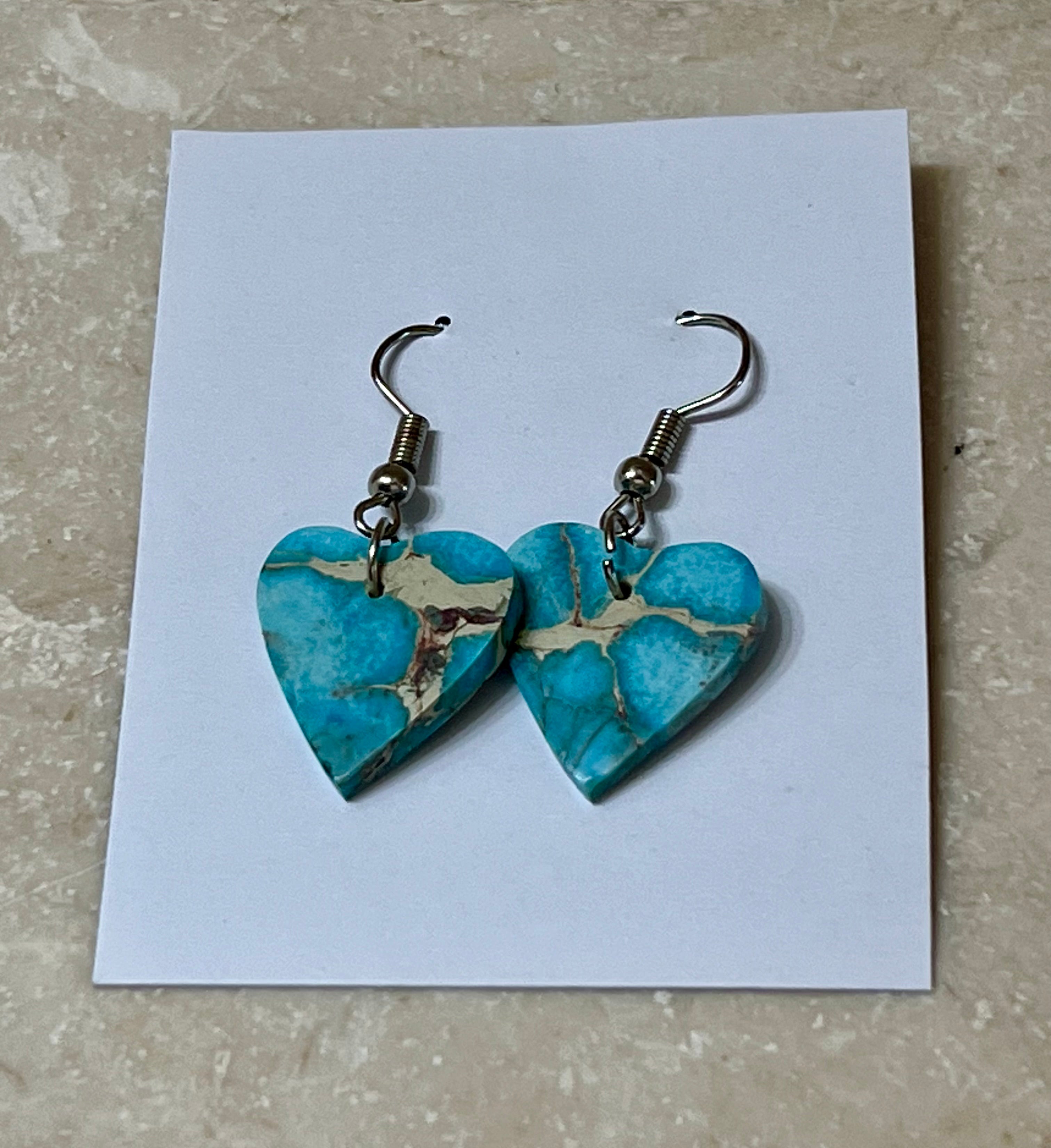 Handcrafted Blue Indigo Turquoise & Sterling Silver Heart Slab Earrings