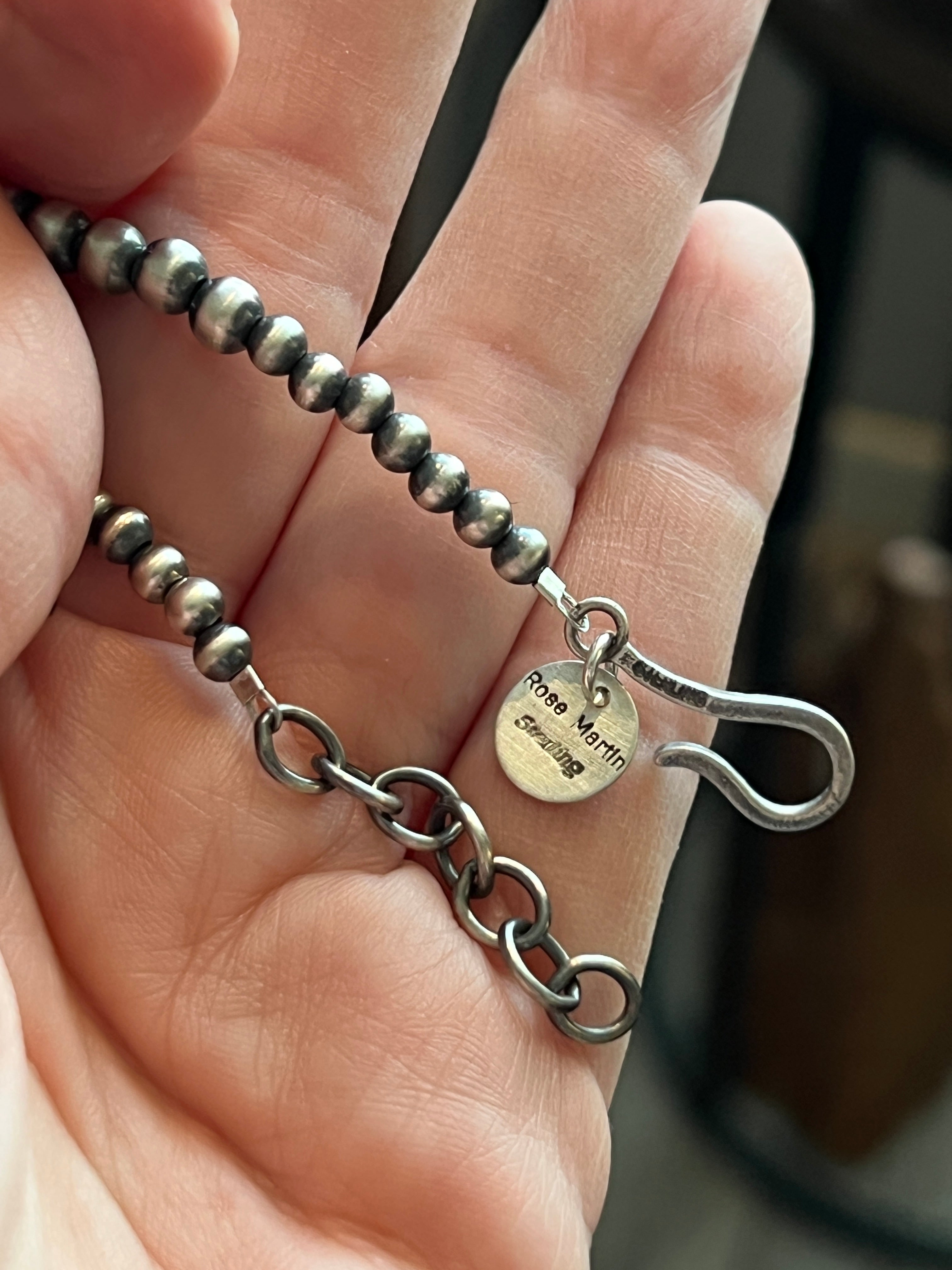 Handcrafted Sterling Silver and Sonoran Mountain Turquoise and Beaded Necklace by Rose Martin, 24 + 1 Inches