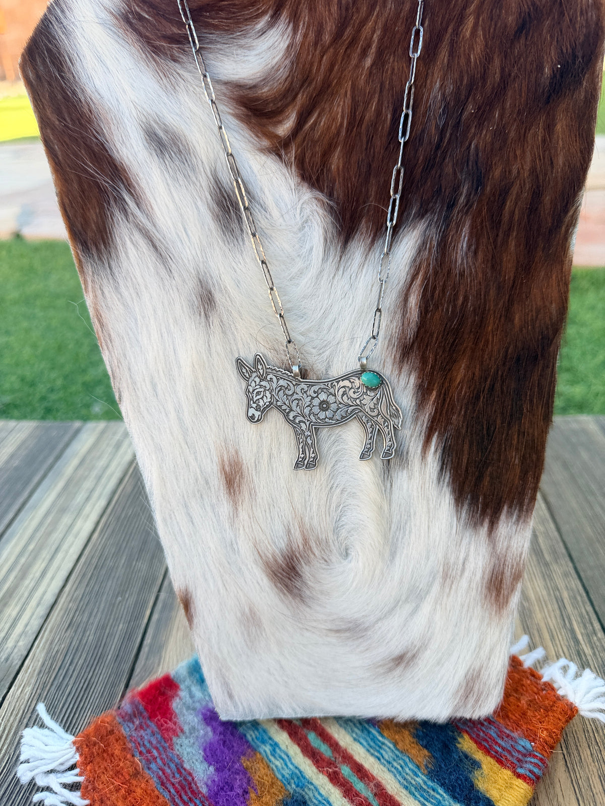 Handmade Sterling Silver & Turquoise Donkey Necklace