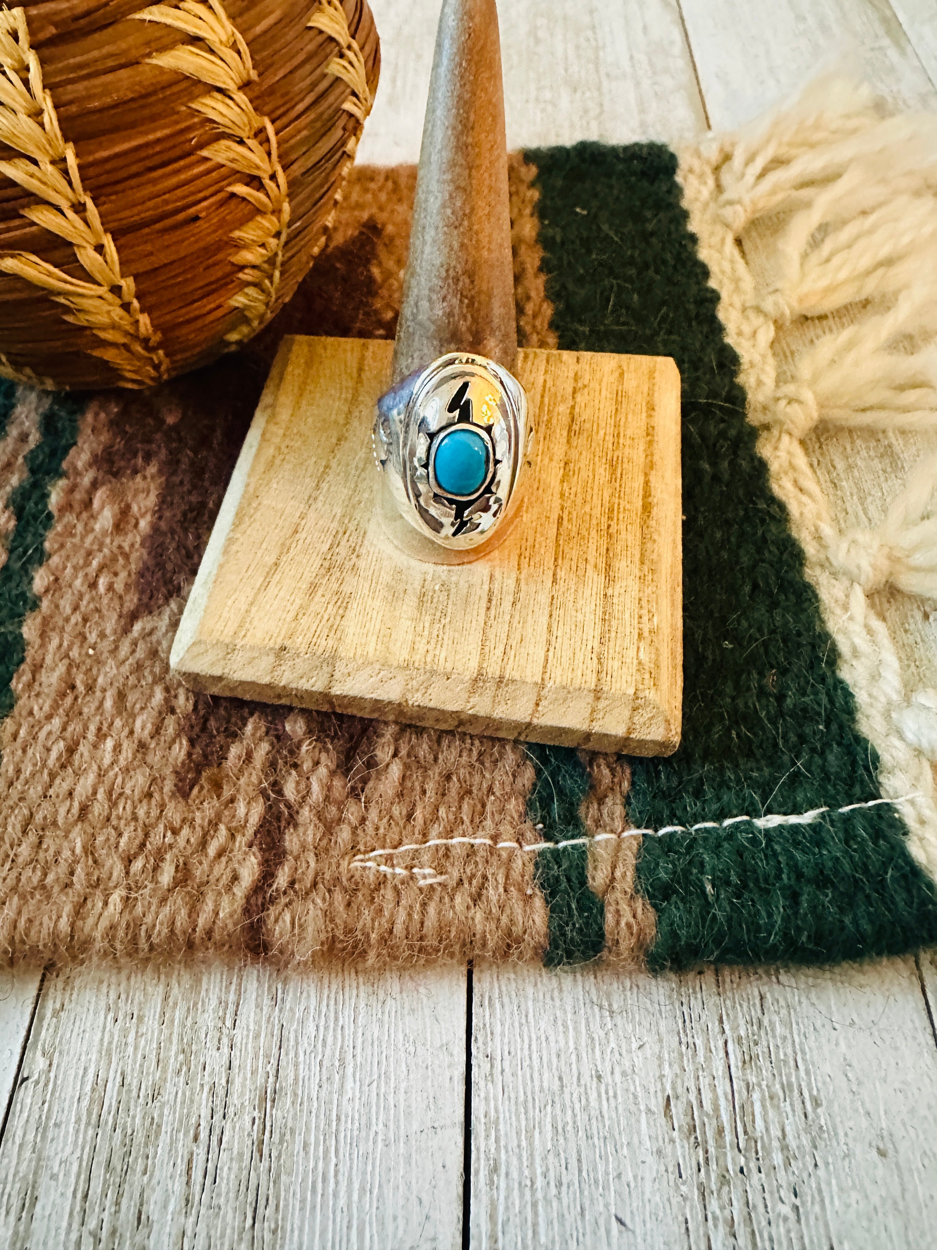 Handcrafted Sterling Silver & Turquoise Ring Size 10.5