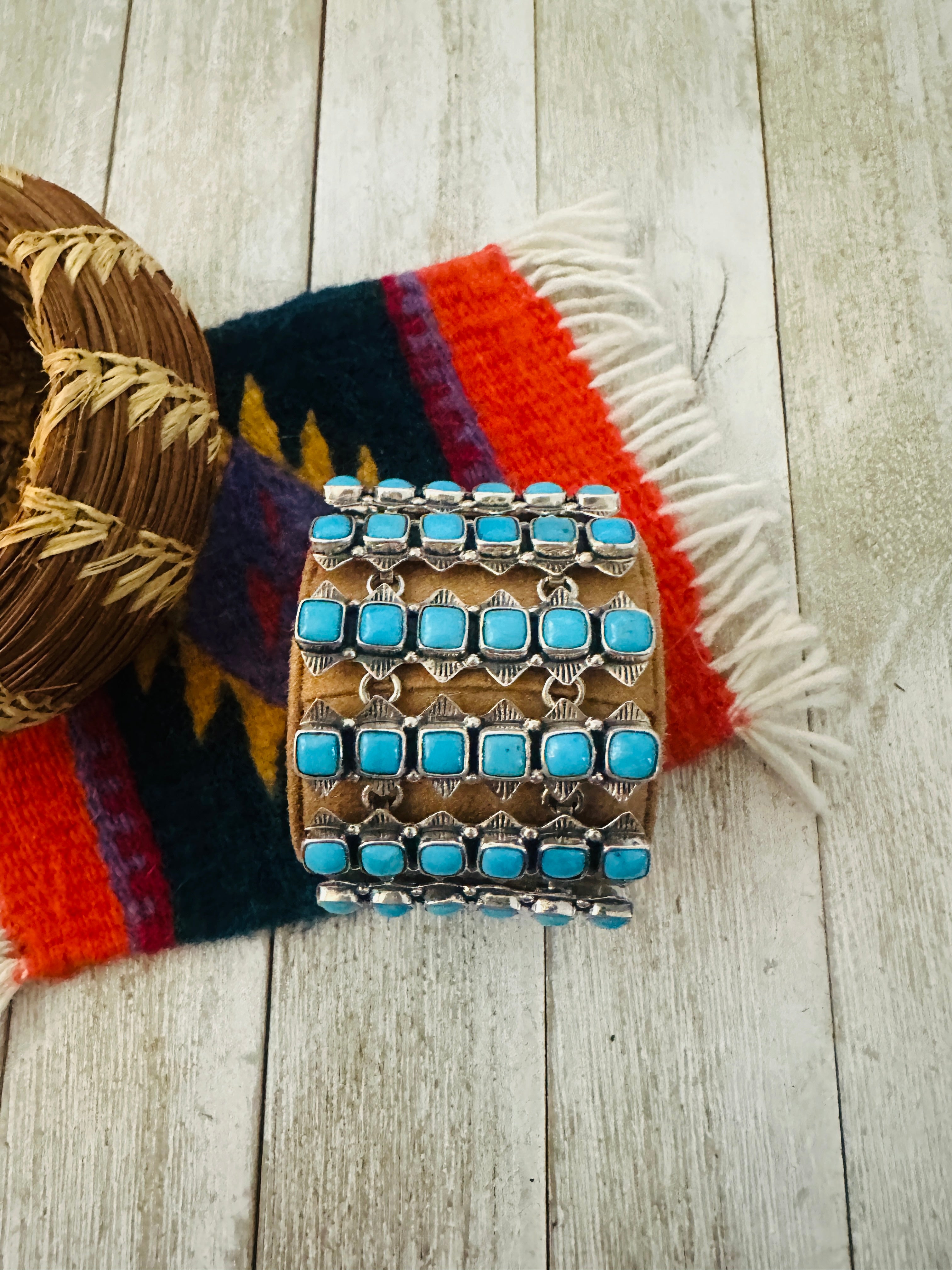 Handcrafted Sterling Silver and Turquoise Link Bracelet by Federico Jimenez