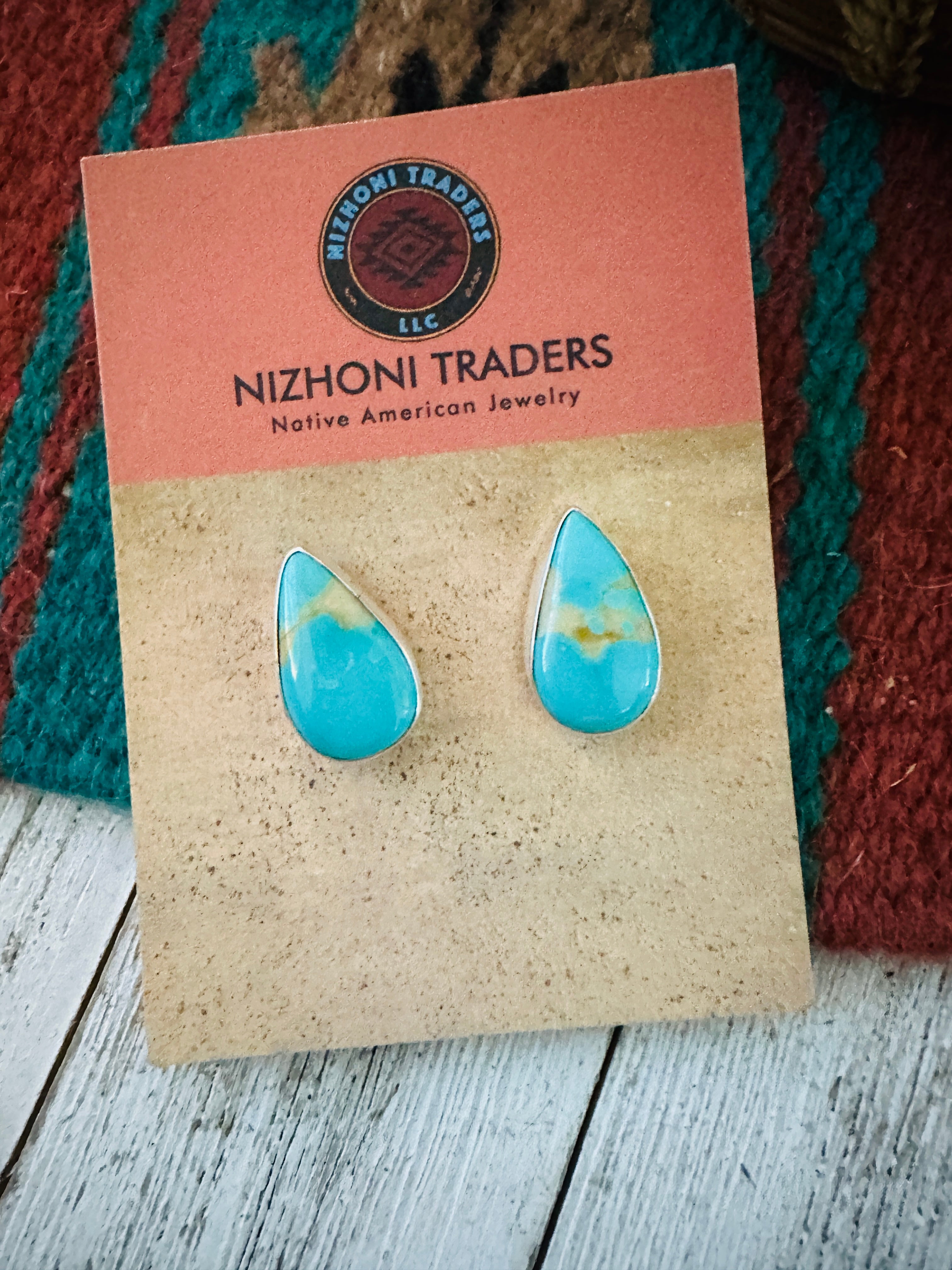 Handcrafted Turquoise & Sterling Silver Teardrop Post Earrings