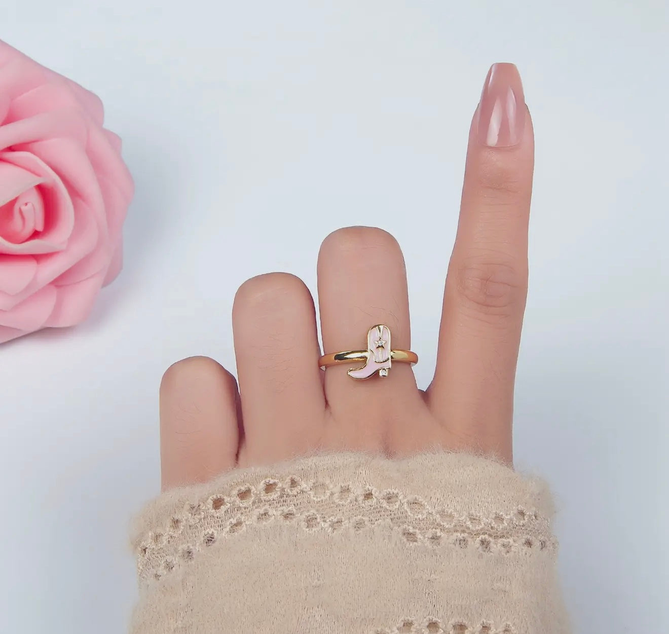 “The Golden Collection” THE PINK COWGIRL Handmade Gold Plated Adjustable Ring