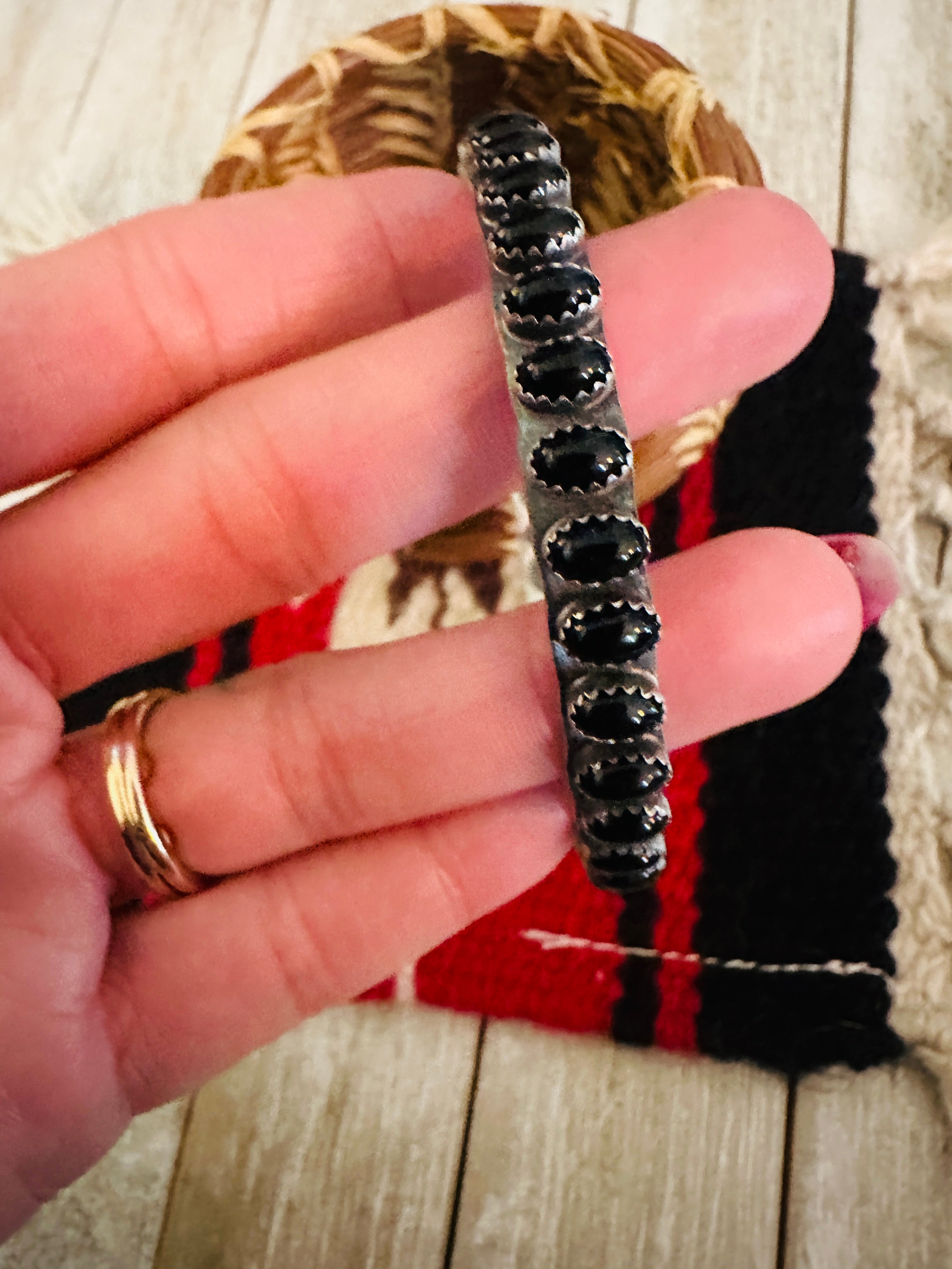 Handcrafted Onyx & Sterling Silver Bangle Bracelet by Leroy James