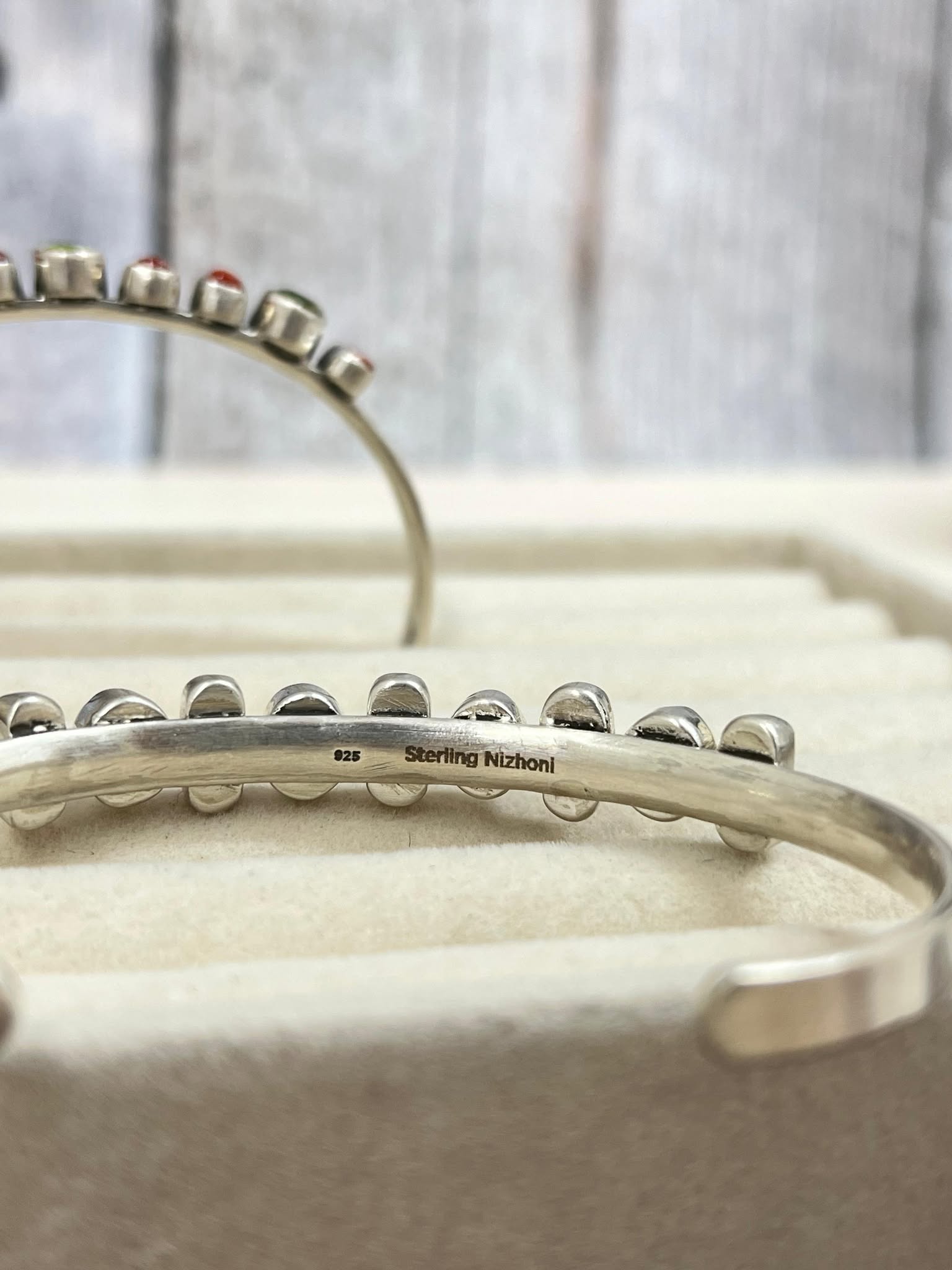 Christmas Collection Handmade Sterling Silver Coral with Peridot Bracelet with Signed Nizhoni