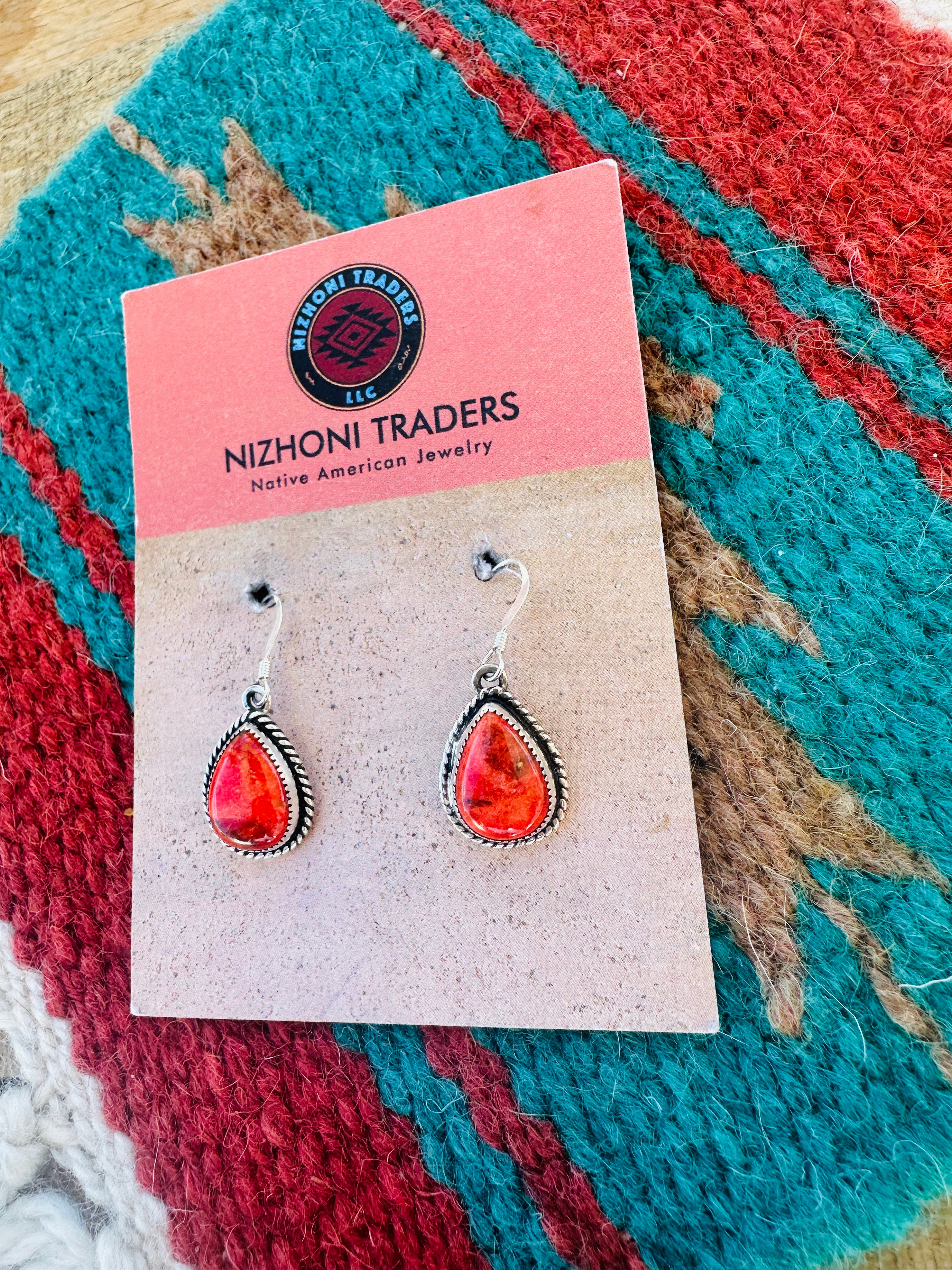 Handcrafted Sterling Silver Apple Coral Teardrop Earrings