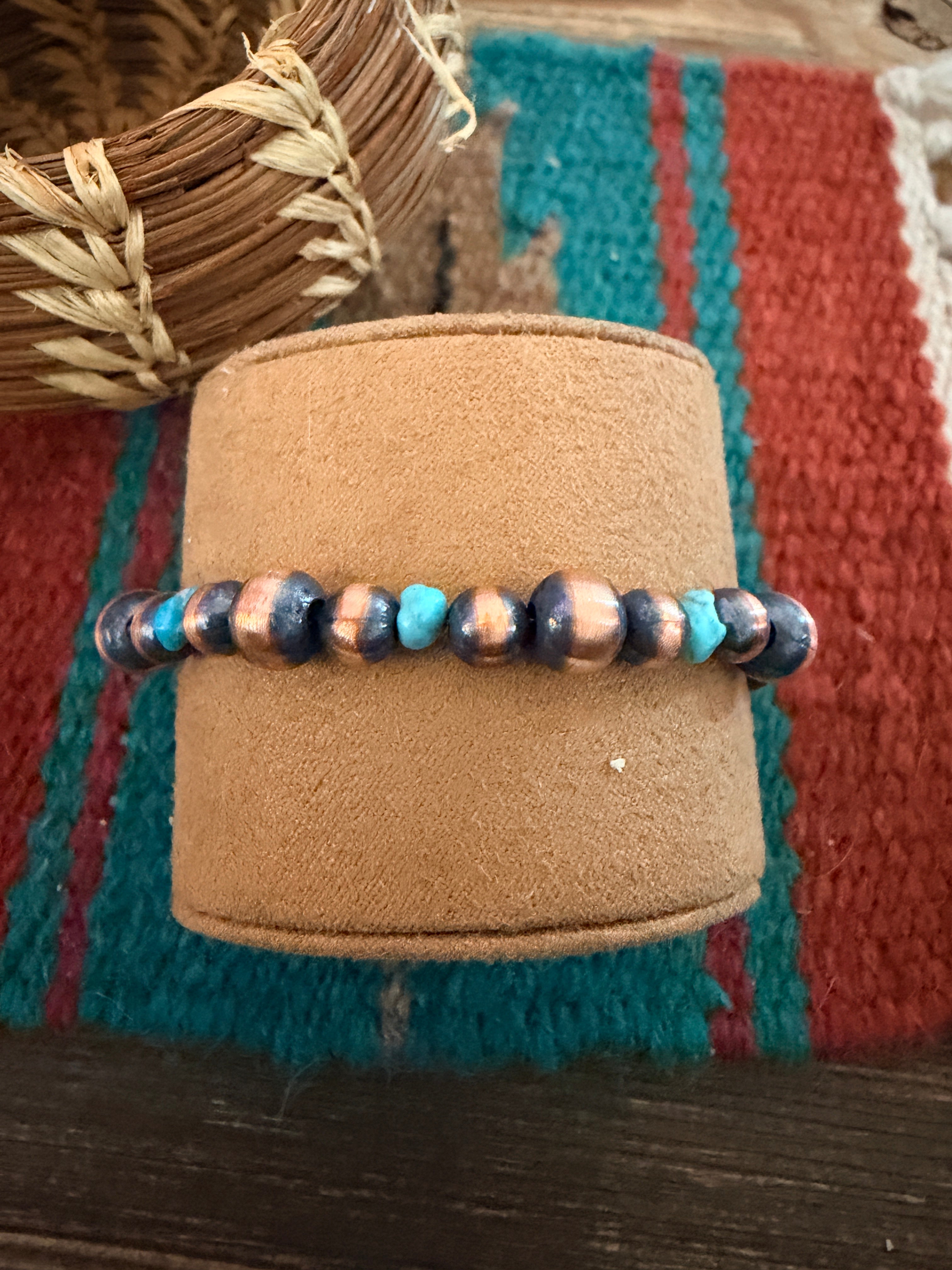 Handcrafted Turquoise & Copper Beaded Bracelet