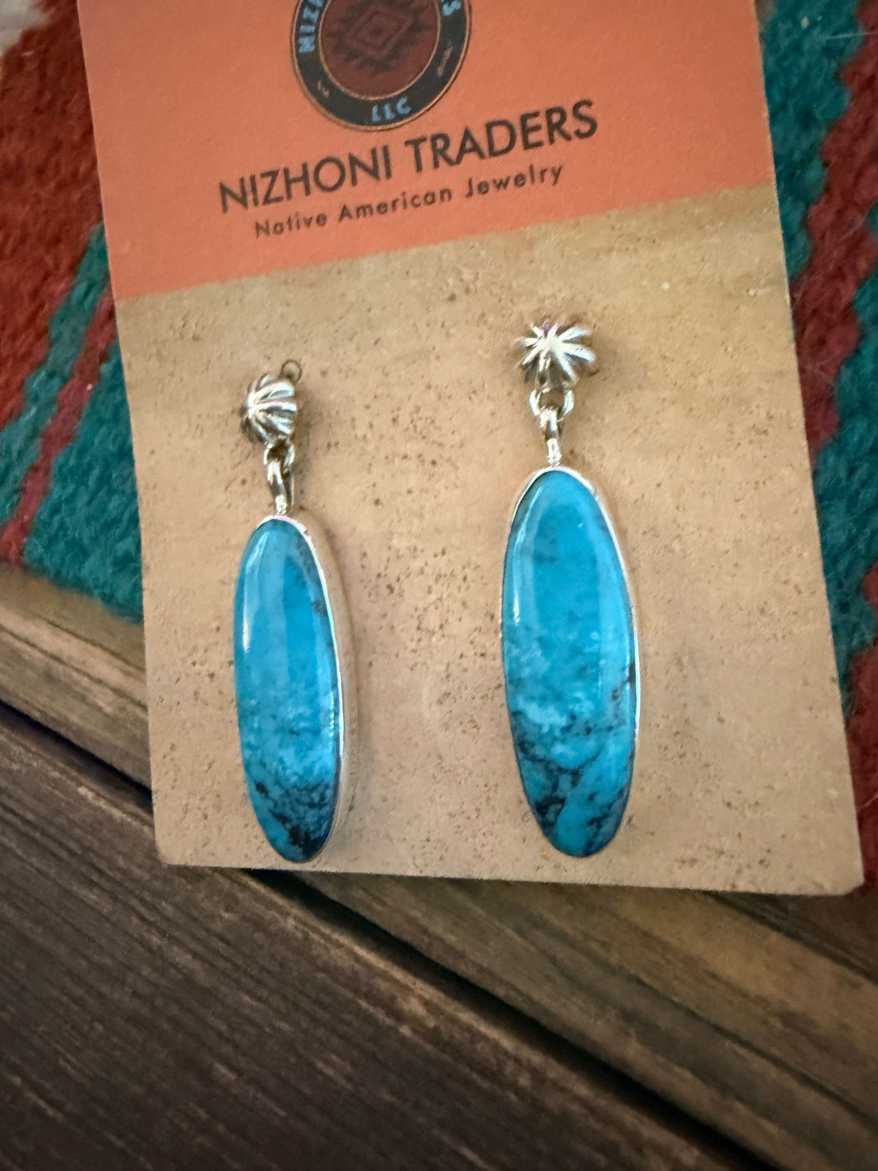 Handcrafted Kingman Turquoise & Sterling Silver Dangle Earrings