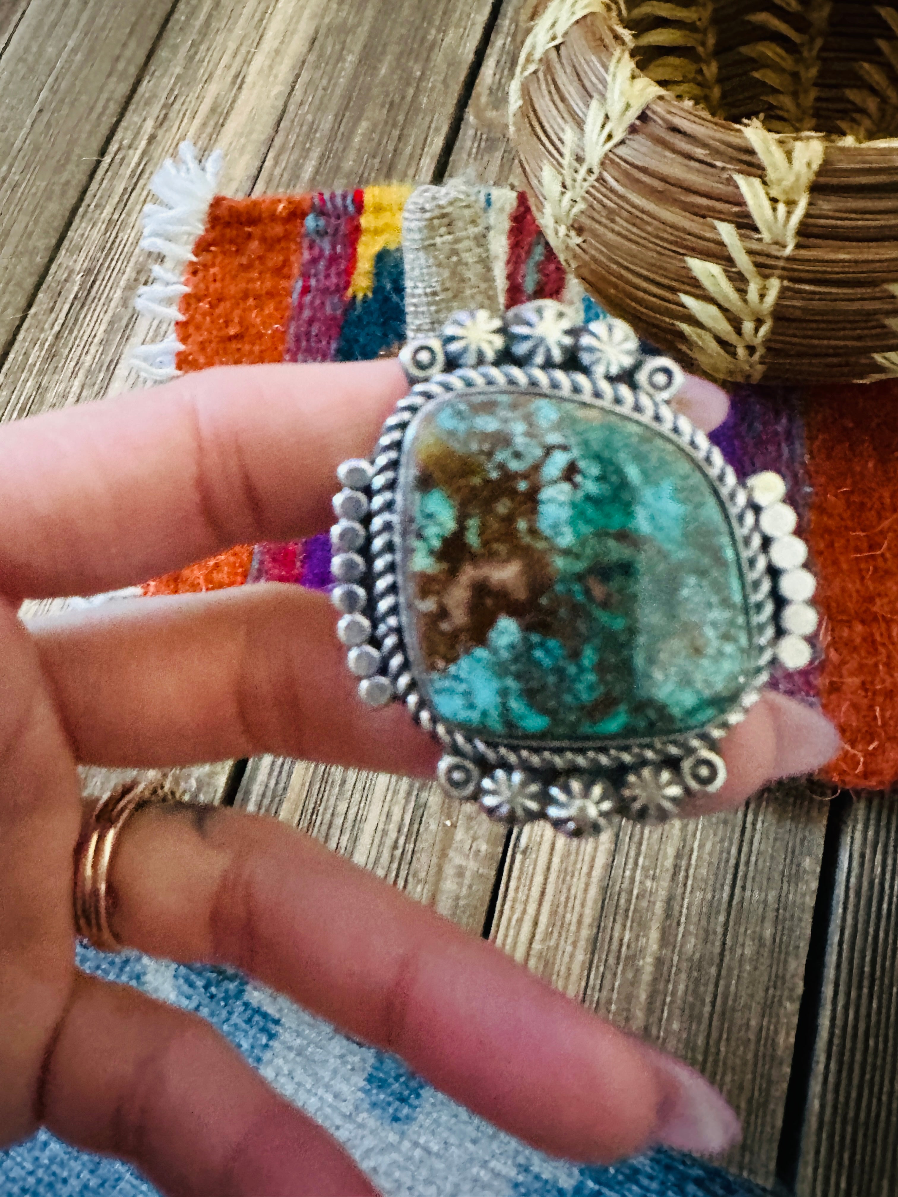 Handcrafted Turquoise & Sterling Silver Ring 7 by Rosella Paxson
