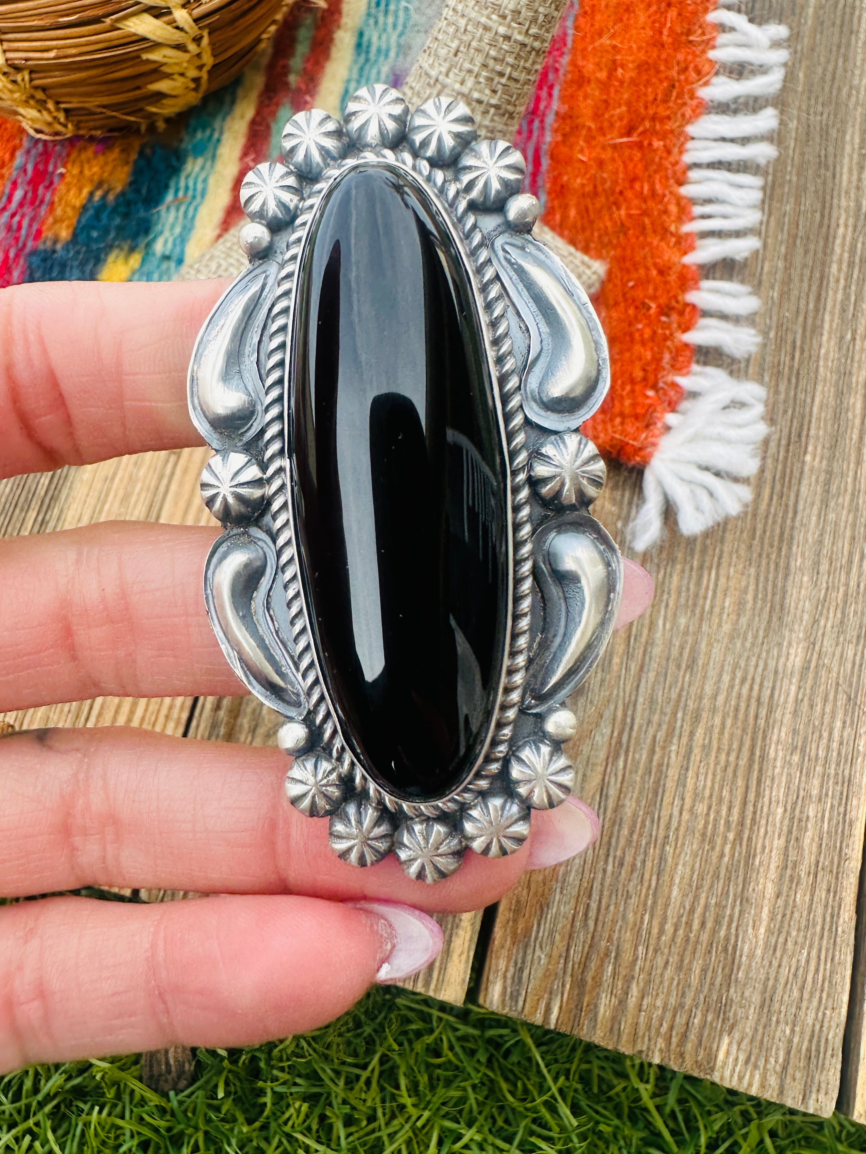 Handcrafted Black Onyx, & Sterling Silver Ring by Jeff James Jr.