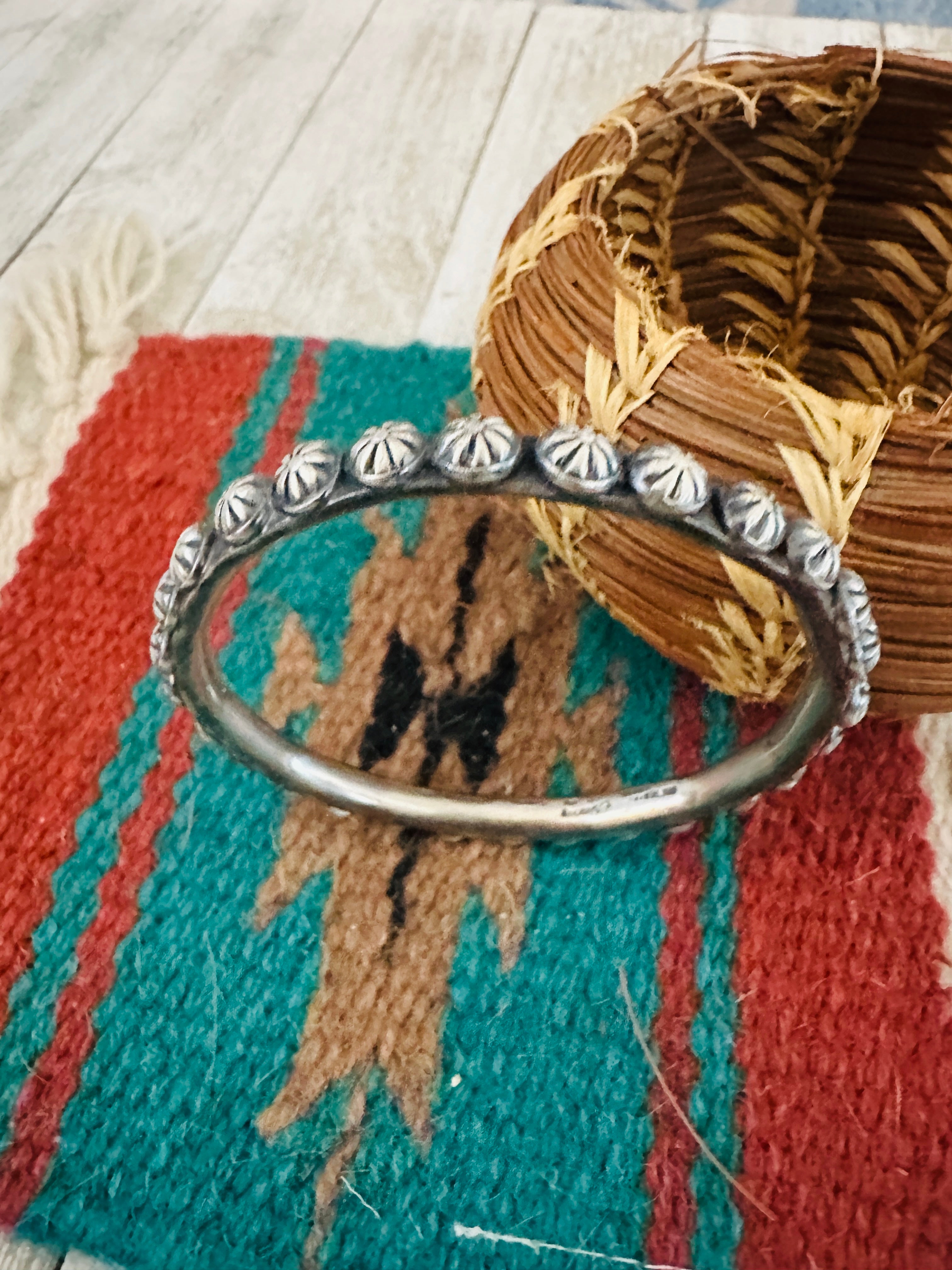 Chimney Butte Navajo Sterling Silver Studded Bangle Bracelet