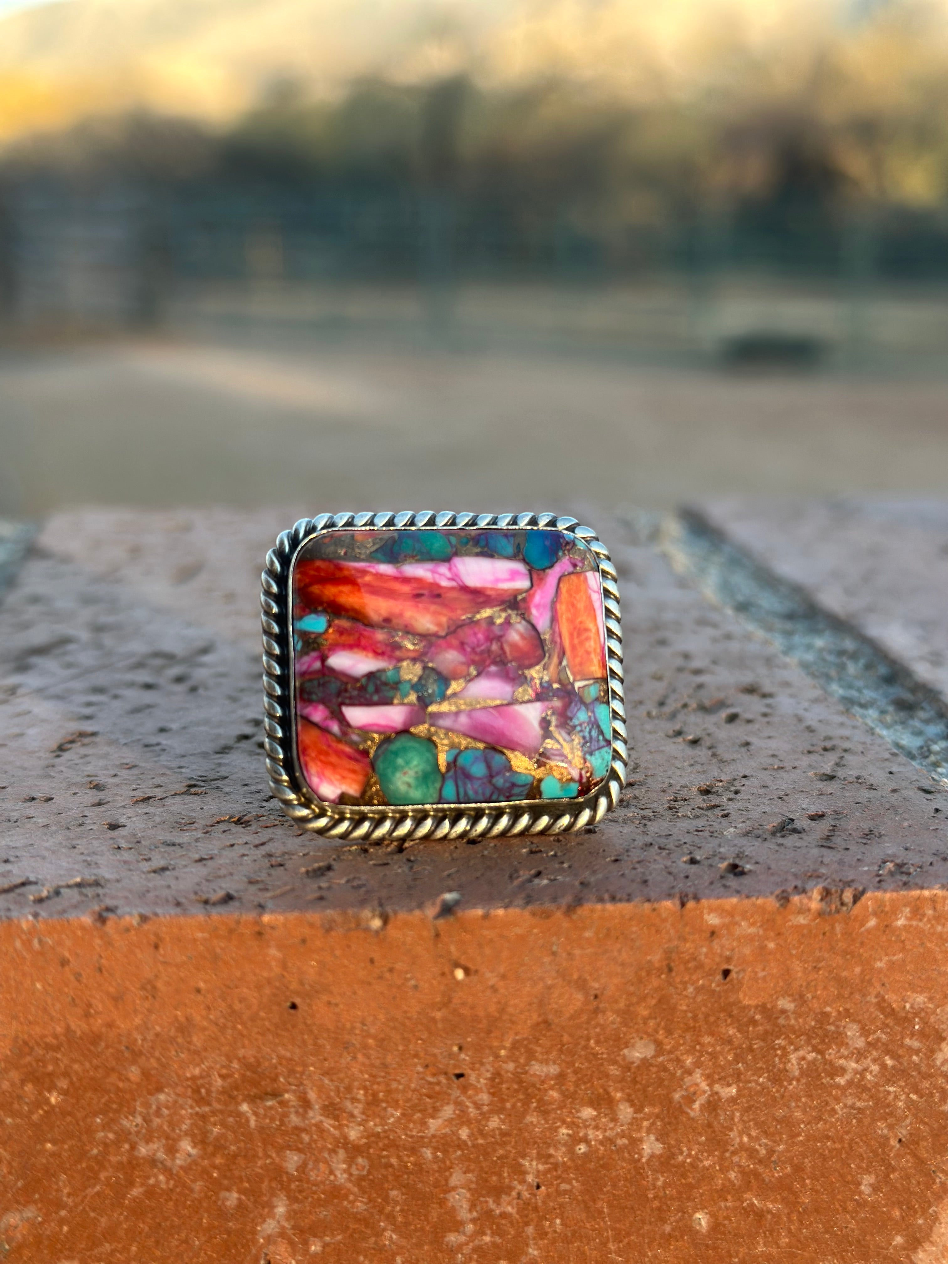 “The Lainey” Handcrafted Pink Dream & Sterling Silver Adjustable Ring by Alfred Martinez