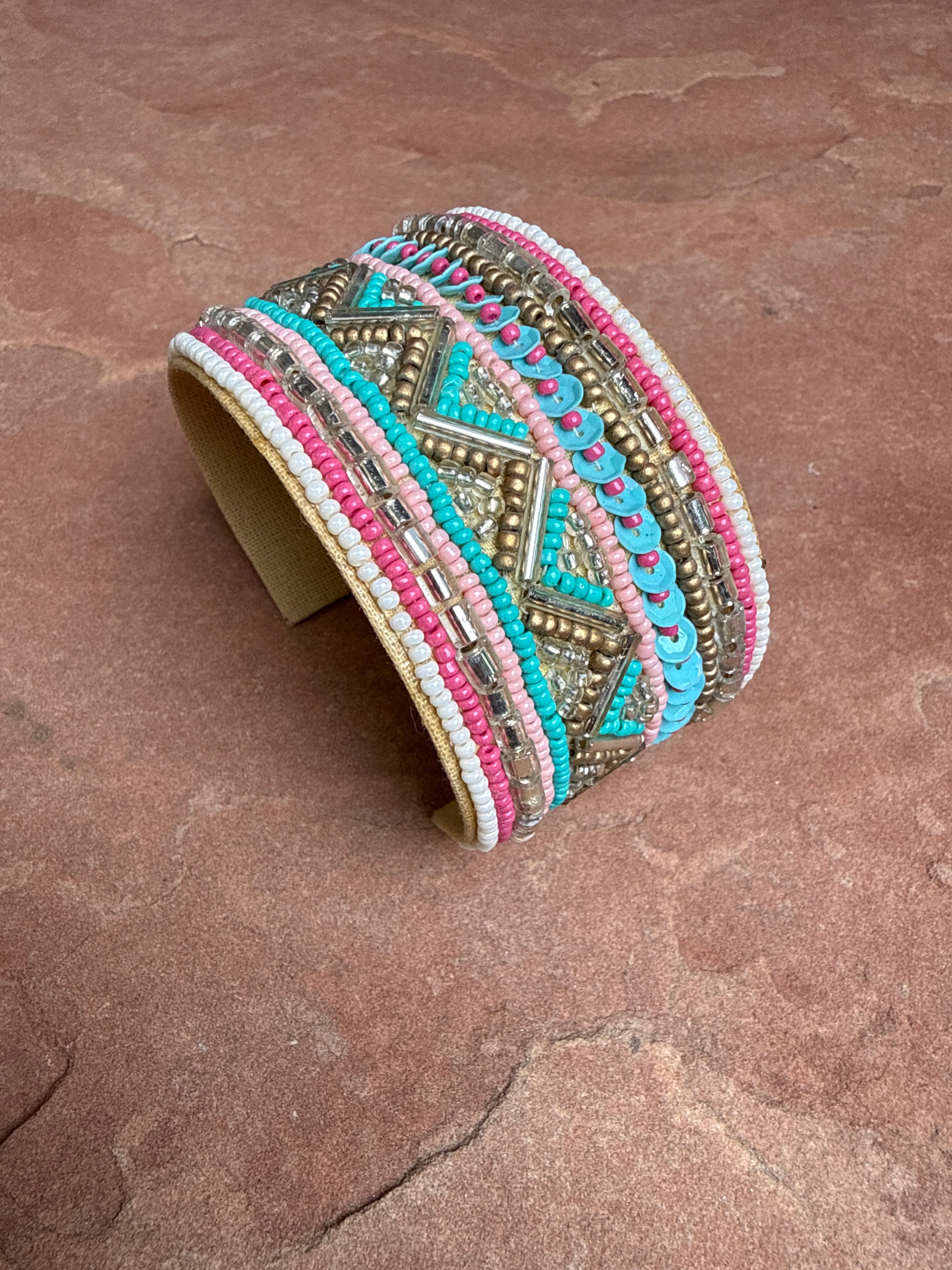 “The Golden Collection” Handmade Beaded Cuff Bracelet