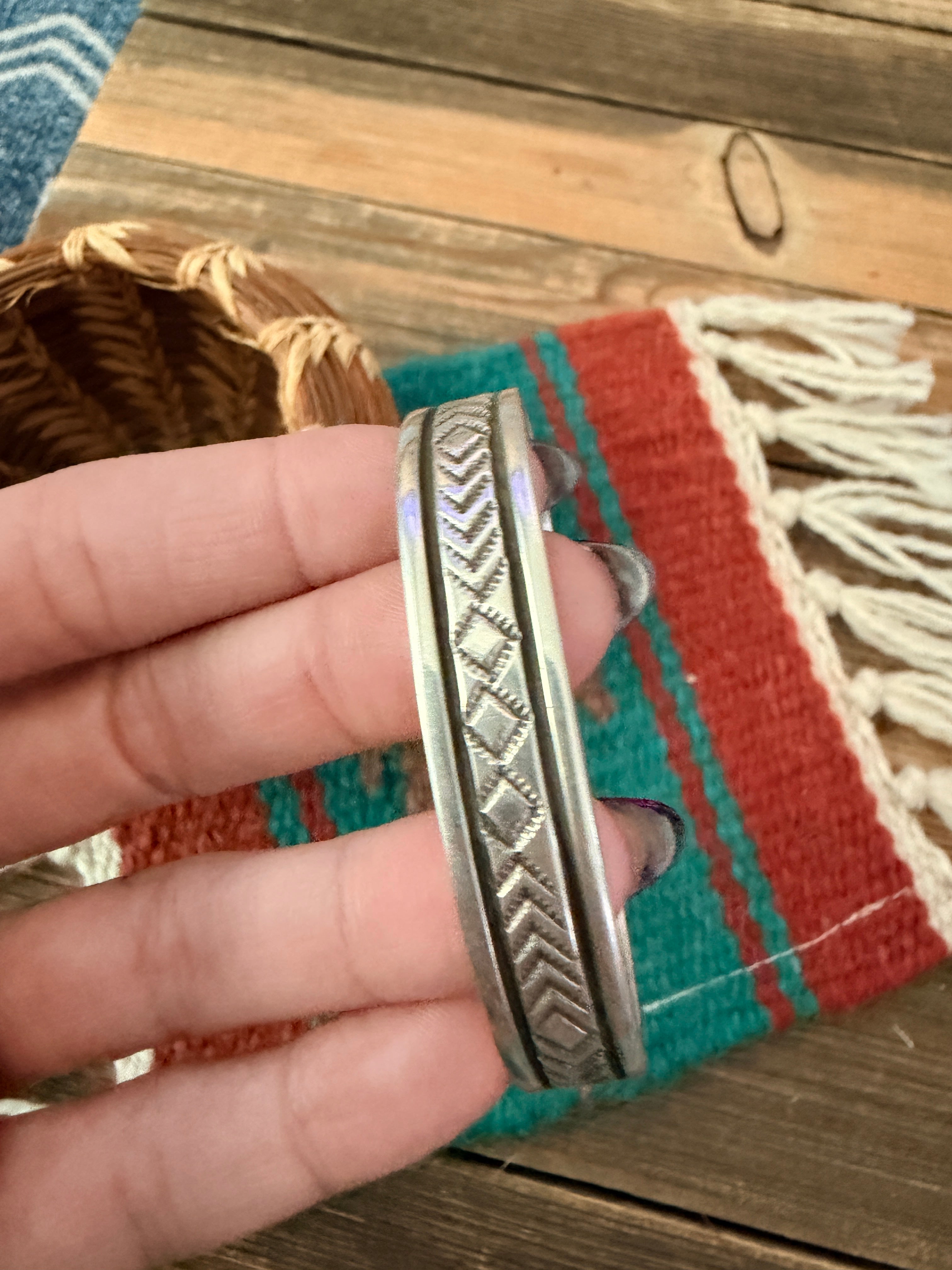 Handcrafted Old Pawn Sterling Silver Cuff Bracelet