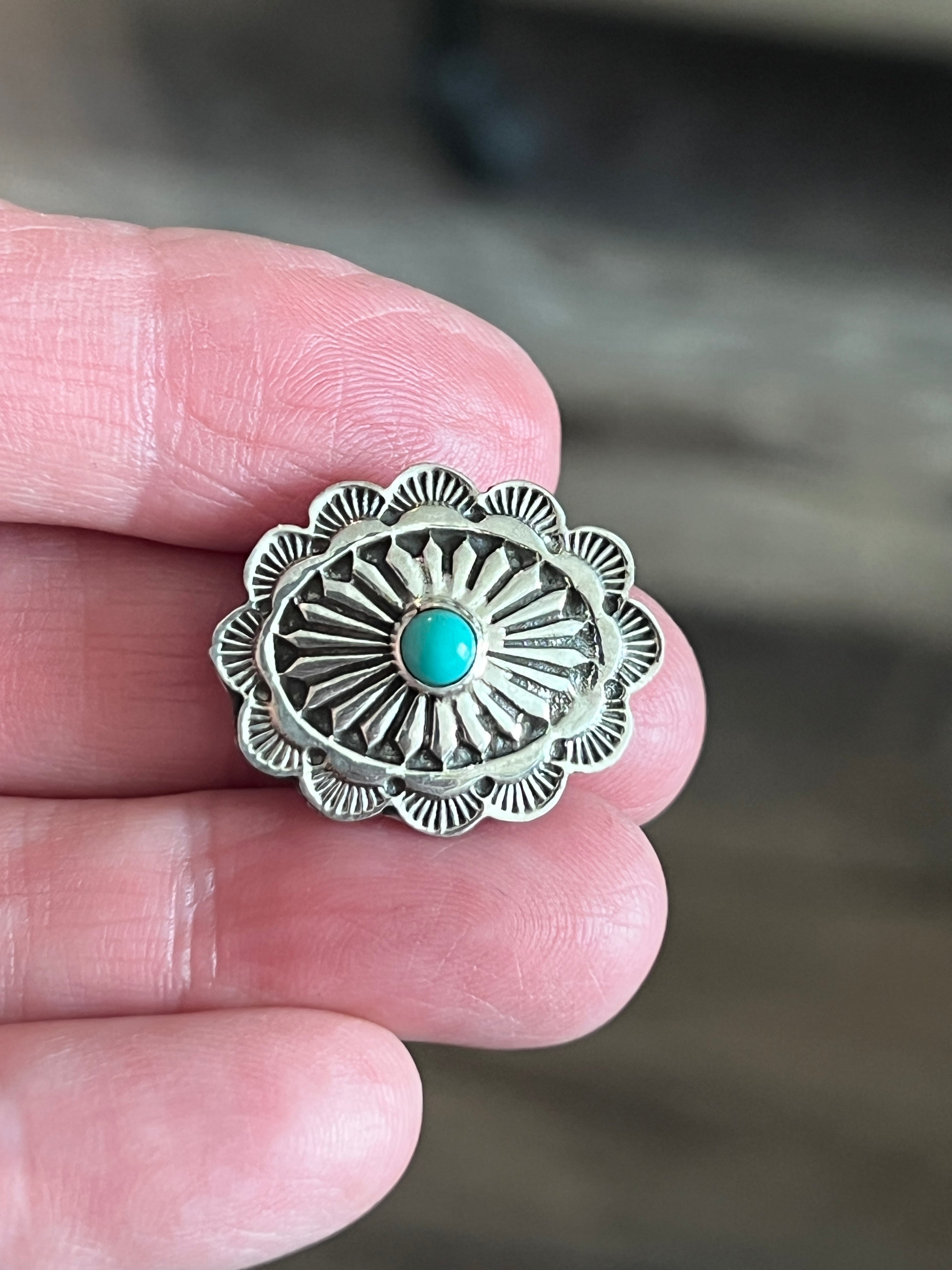 Sterling Silver and Kingman Turquoise Traditional Style Concho Slide, Round